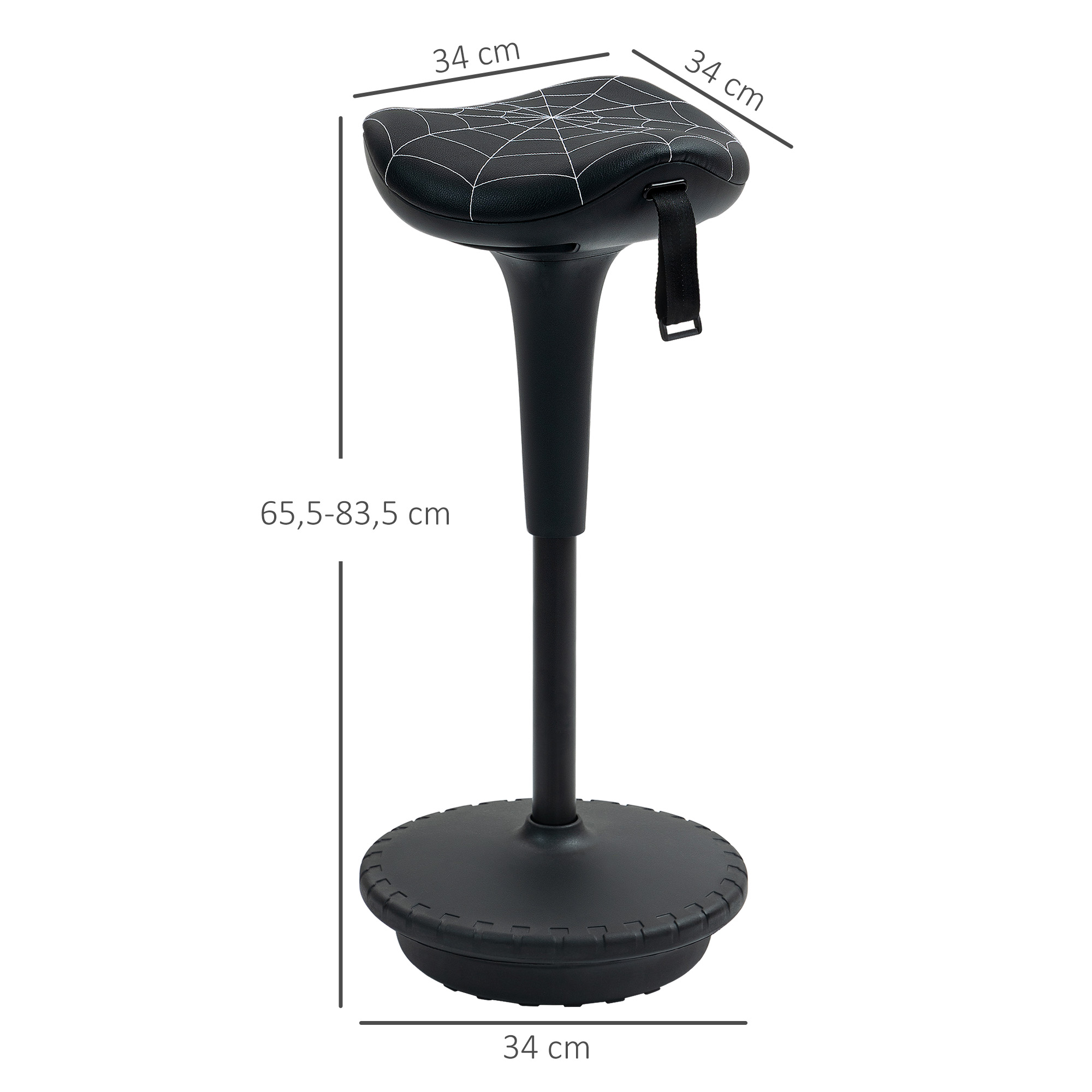 Bürohocker mit Schwenkfunktion, ergonomischer Hocker, höhenverstellbar 65,5-83,5 cm 120° neigbar Schwarz