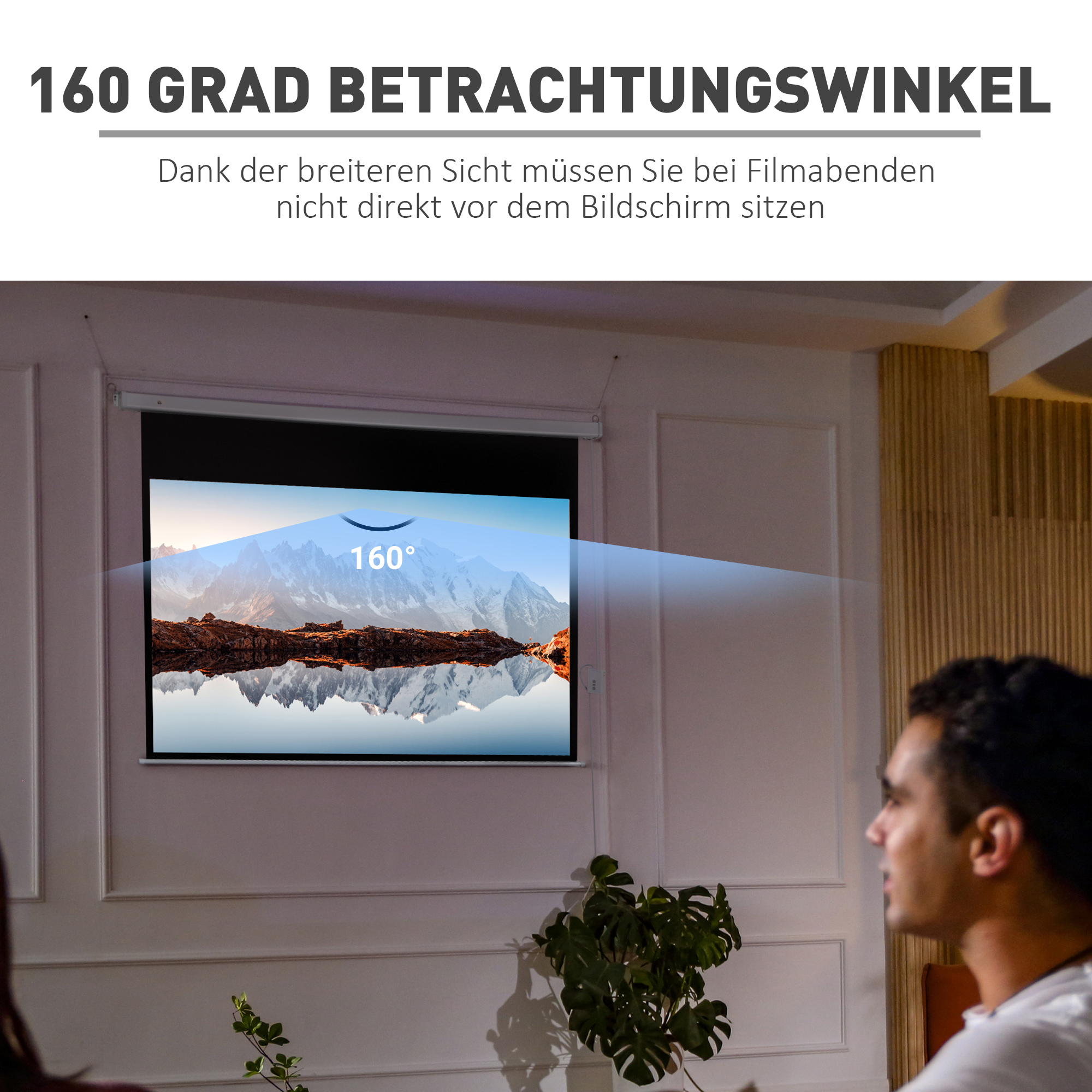 Beamer-Leinwand 247 x 168 cm 100 Zoll 16:9 HD 4K Projektionsleinwand Elektrisch mit Fernbedienung, Weiß