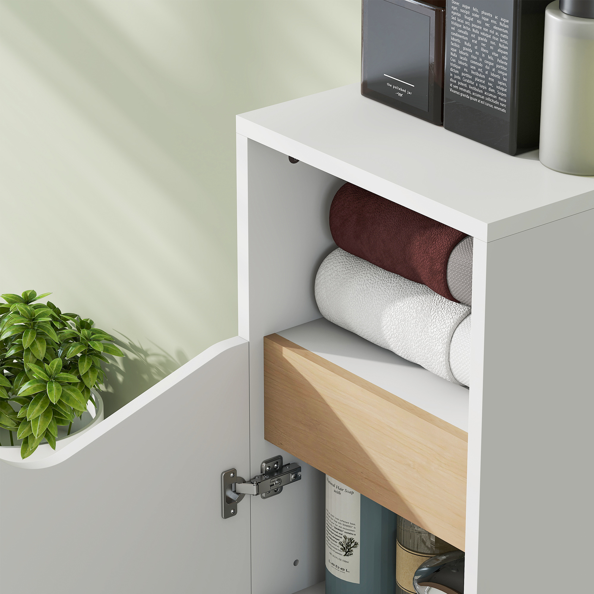 Badezimmerschrank Schmal Badschrank mit Verstellbaren Ablagen, offenem Fach 30 x 30 x 71,5 cm Weiß