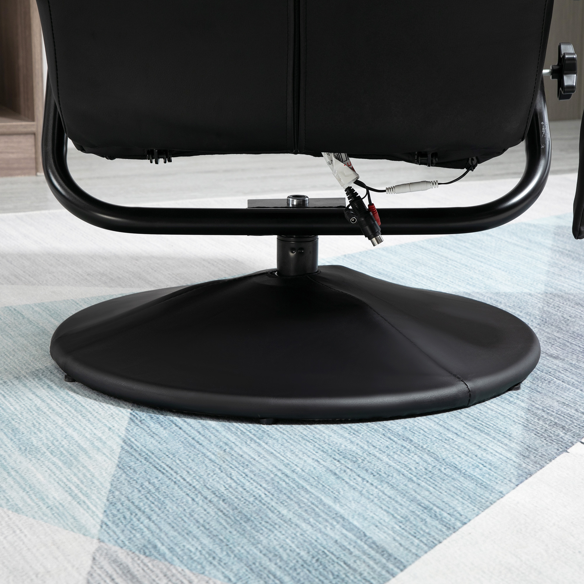 Massagesessel mit Hocker, Drehbares Relaxsessel mit Massagefunktion, Fernsehsessel mit Liegefunktion, Fernbedienung für Wohnzimmer, Kunstleder, Schwarz