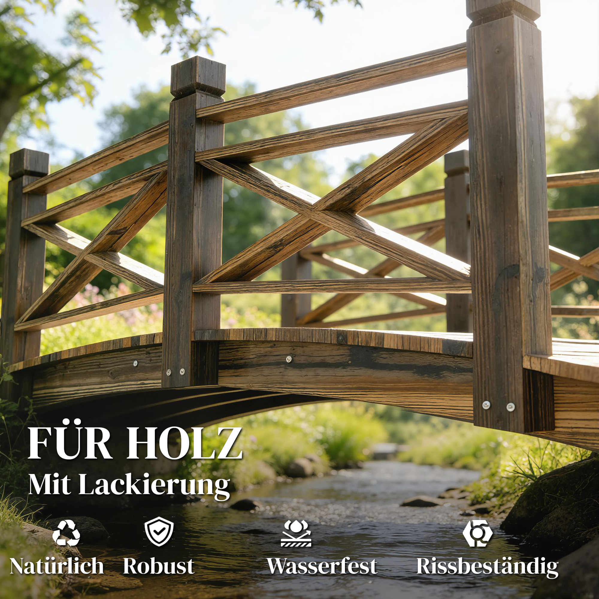 Holzbrücke mit Geländer Gartenbrücke aus Tannenholz Teichbrücke mit Antik-Optik, begehbar 174 x 78 x 57,5 cm Verkohlt