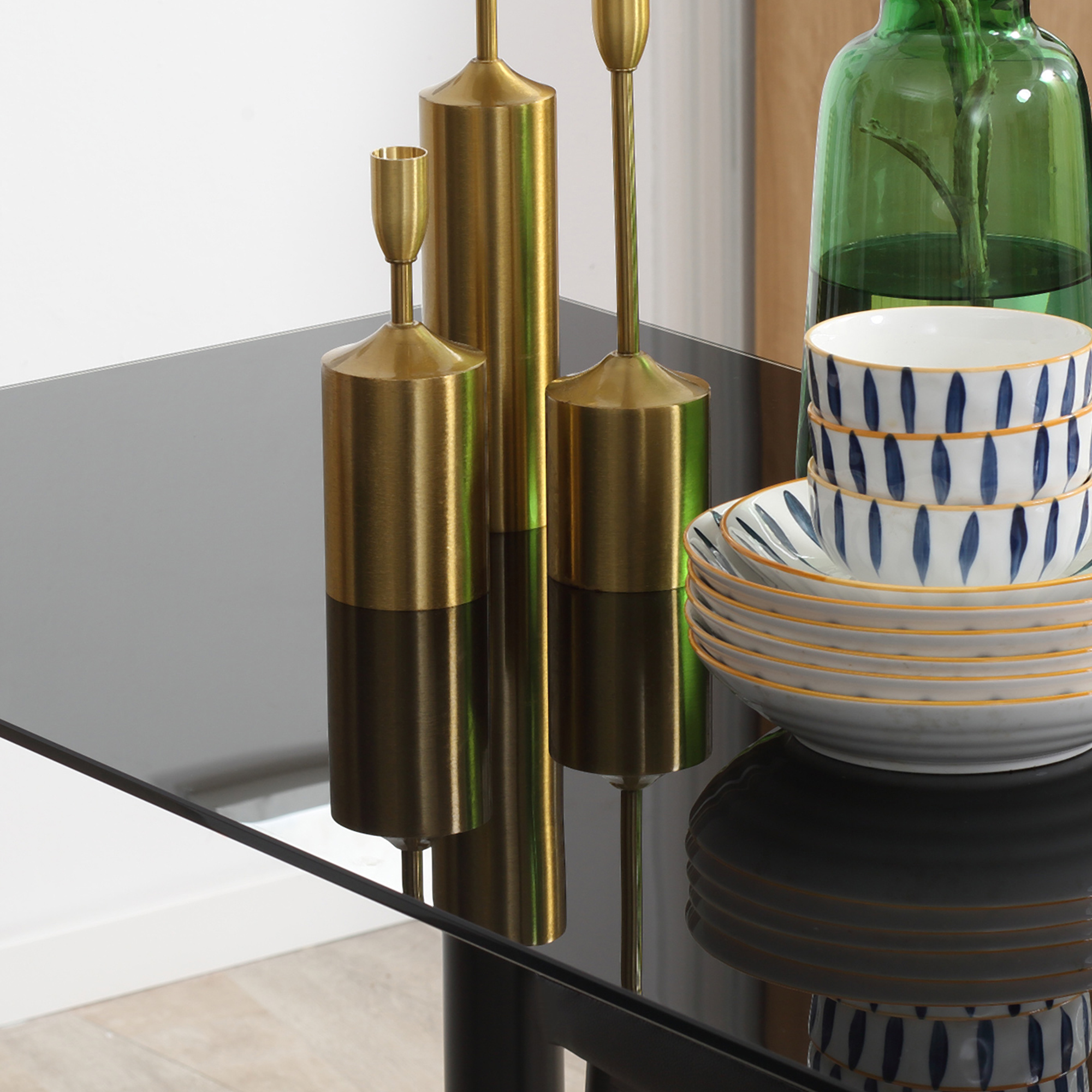 5-tlg. Essgruppe Sitzgruppe Esstisch mit 4 Stühlen, modernes Design, Glastisch, Schwarz