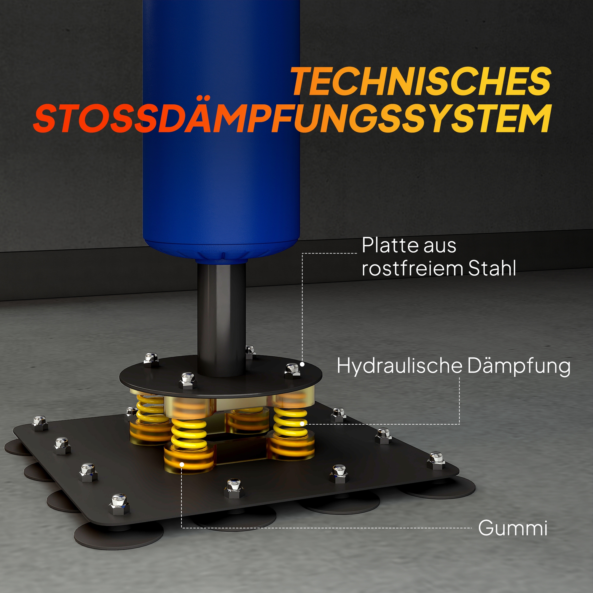 Boxstand, zwei Speedballs, drehbare Boxstange, Kickpolster, höhenverstellbar, Stahl, 107 x 36 x 140-205 cm, Blau