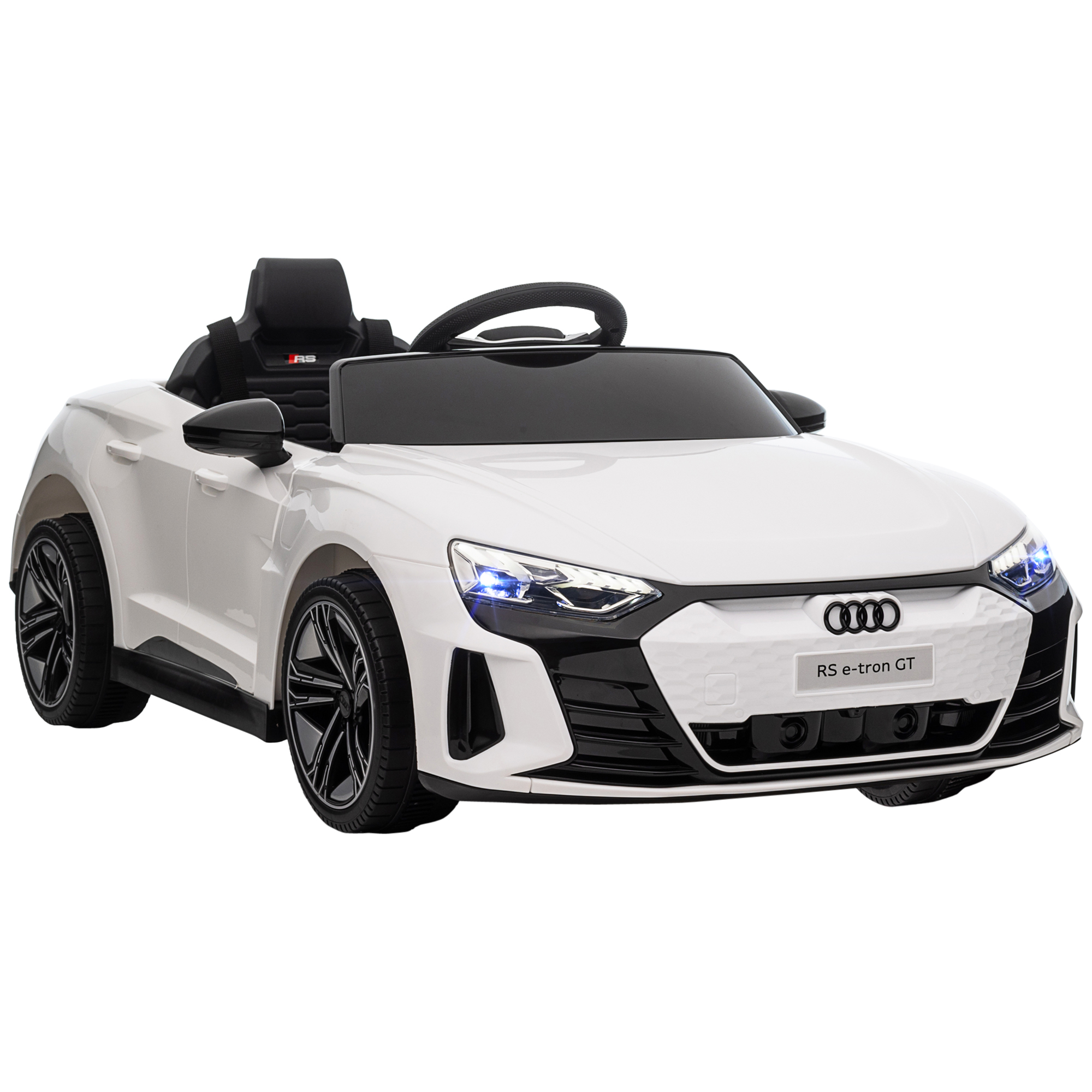 Kinder-Elektroauto Audi RS e-tron GT mit Sicherheitsgurt, Fernbedienung, Scheinwerfern, Musikfunktion, weiß, 103 x 58 x 41cm