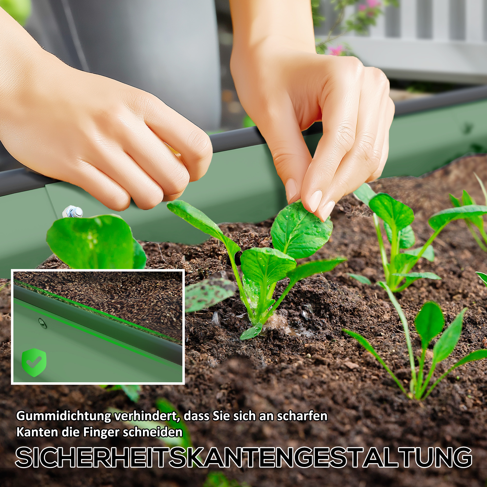 2er-Set Hochbeete für Garten, Outdoor-Pflanzenkübel mit offenem Boden, Gummirand, Metall, 181 x 93 x 30 cm, Grün