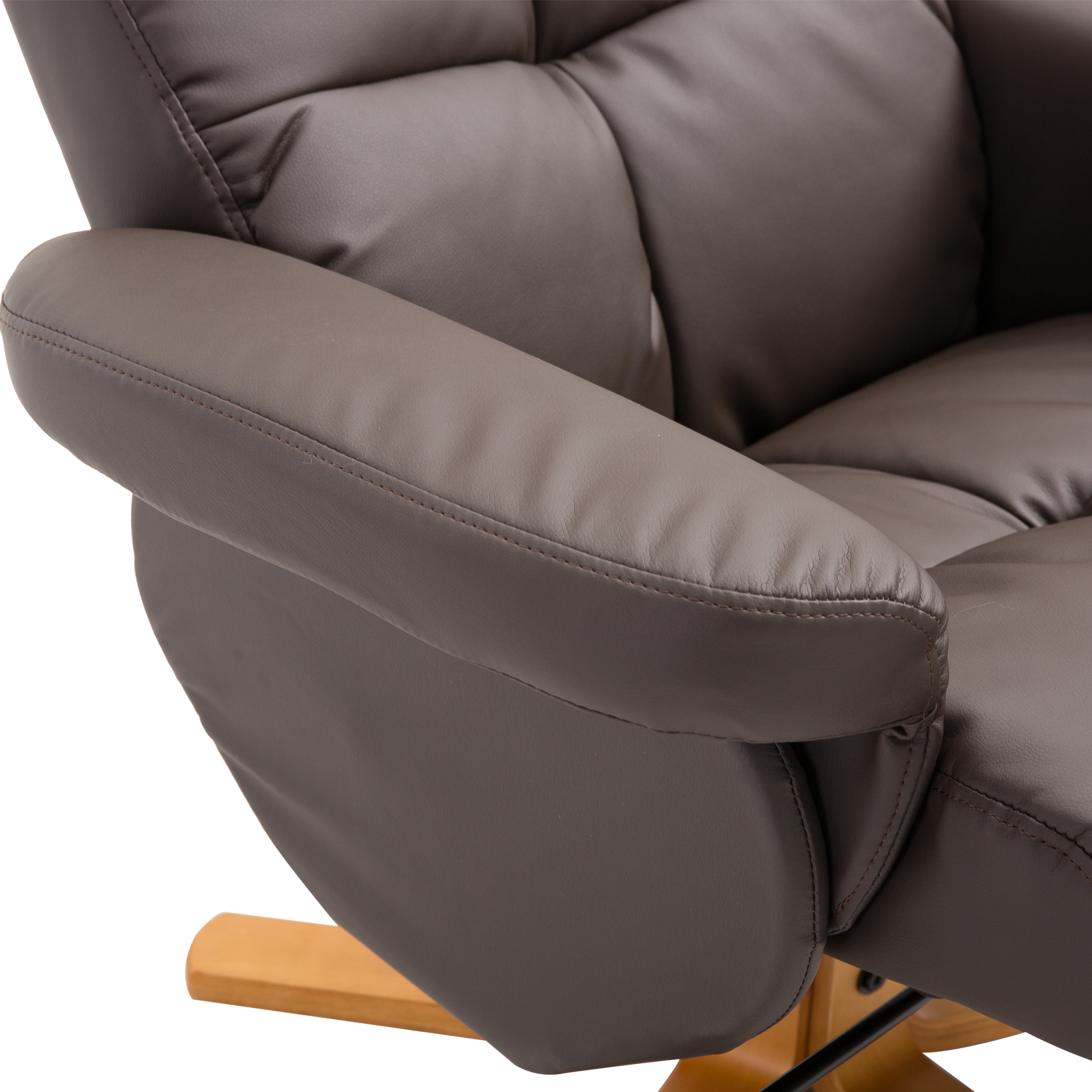 Relaxsessel mit Hocker, 360°drehbarer Fernsehsessel mit Liegefunktion Lesesessel für Schlafzimmer, Wohnzimmer, Kunstleder, Braun