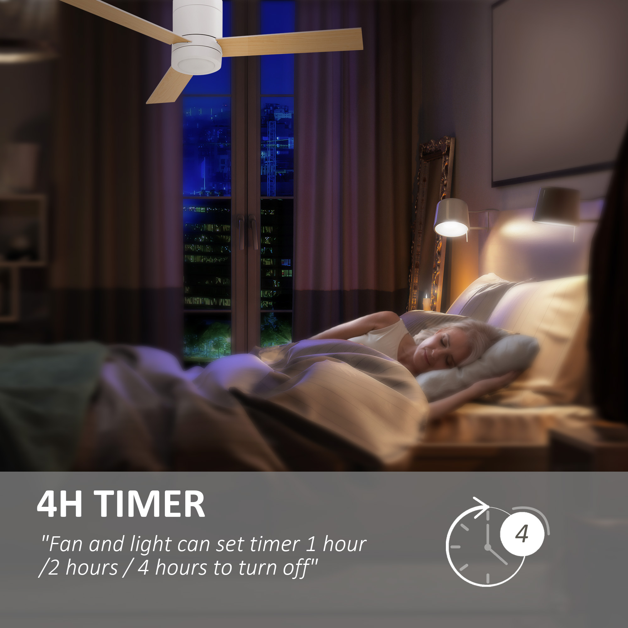 Deckenventilator mit LED-Licht, 2-in-1 Design, mit Timer, Fernbedienung, Deckenlampe mit Ventilator, Weiß+Naturholz