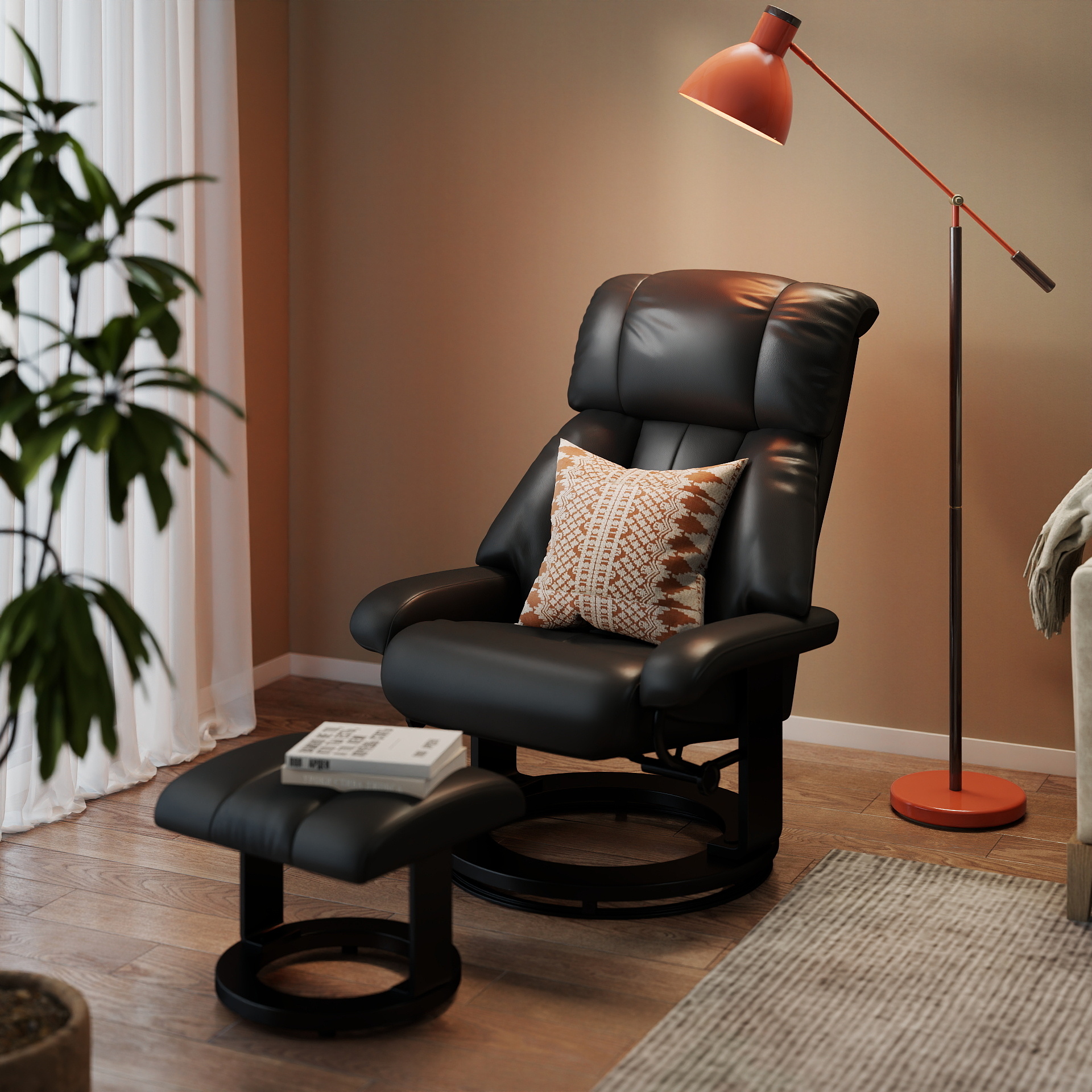 Relaxsessel mit Fußhocker, Massagesessel mit Liegefunktion, elektrischer Liegesessel mit Fernbedienung, Fernsehsessel mit Seitentasche, Kunstleder, schwarz