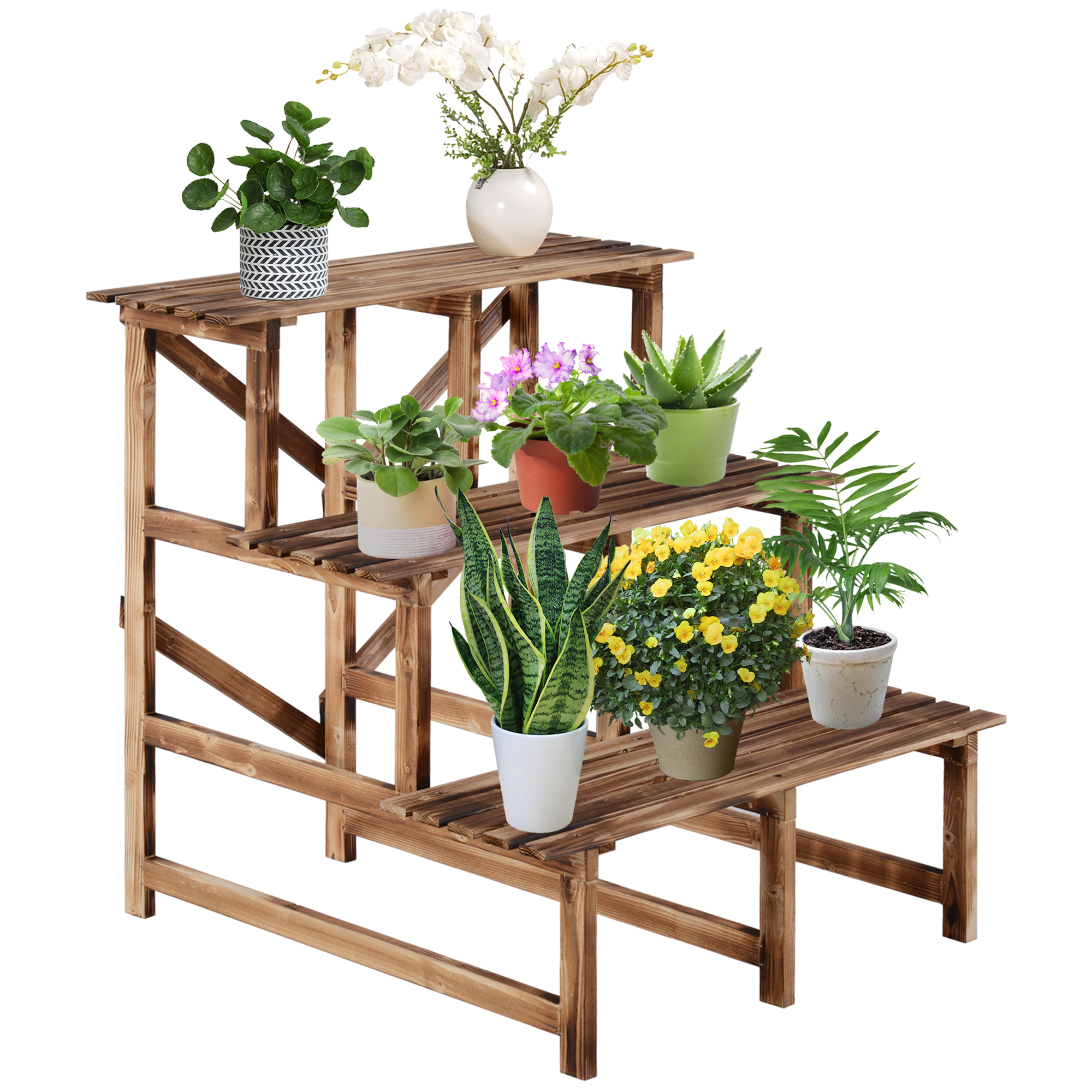 Pflanzentreppe, Blumentreppe, Blumenregal, Pflanzregal, Blumenständer, 3 Stufen, Tannenholz, 80 x 80 x 78cm Pflanzentreppe, Blumentreppe, Blumenregal, Pflanzregal, Blumenständer, 3 Stufen, Tannenholz, 80 x 80 x 78cm