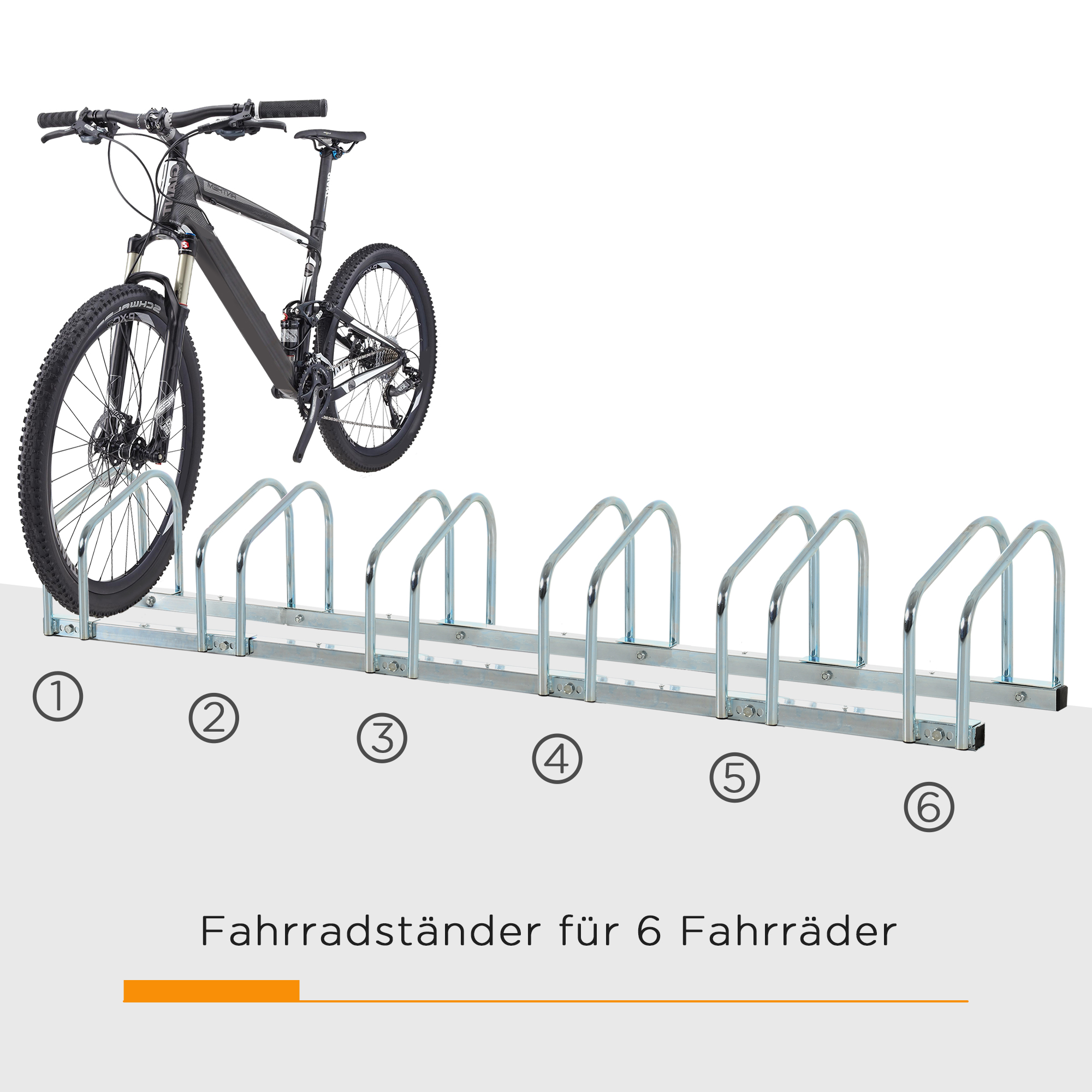 Fahrradständer für 6 Fahrräder wetterfest Wand- oder Bodenmontage Stahl 179 x 33 x 27cm
