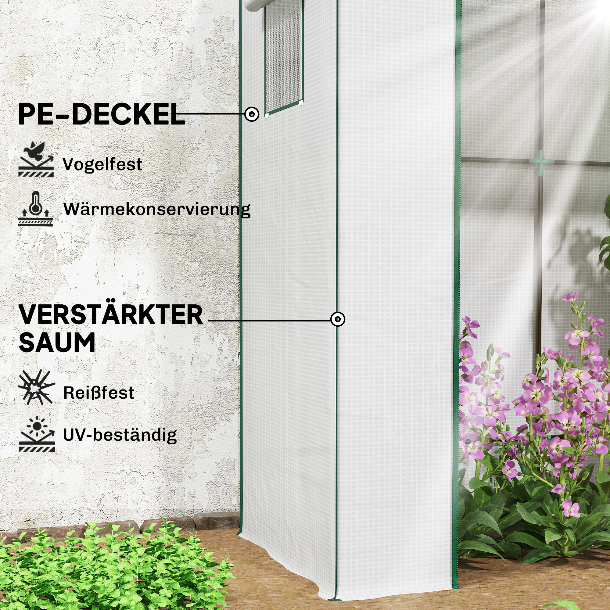 Tomatengewächshaus Foliengewächshaus mit Rolltor Mesh-Fenster Schrägdach 196 x 77 x 197 cm Weiß