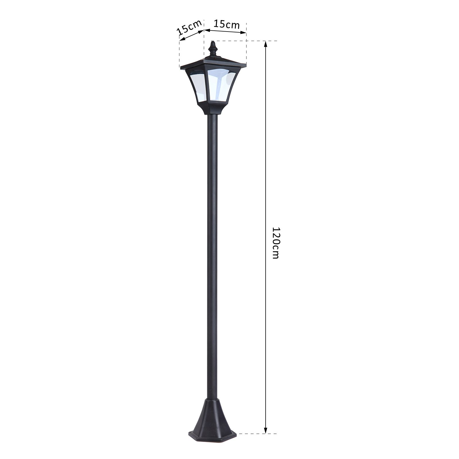 LED Solar Gartenlaterne, Gartenlampe aus Kunststoff 120 cm hoch Stehleuchte IP44, Gartenlampe mit 30 Lumen Lichtsensor Solarlampe mit Erdspieß, Windlicht für Garten Balkon Schwarz
