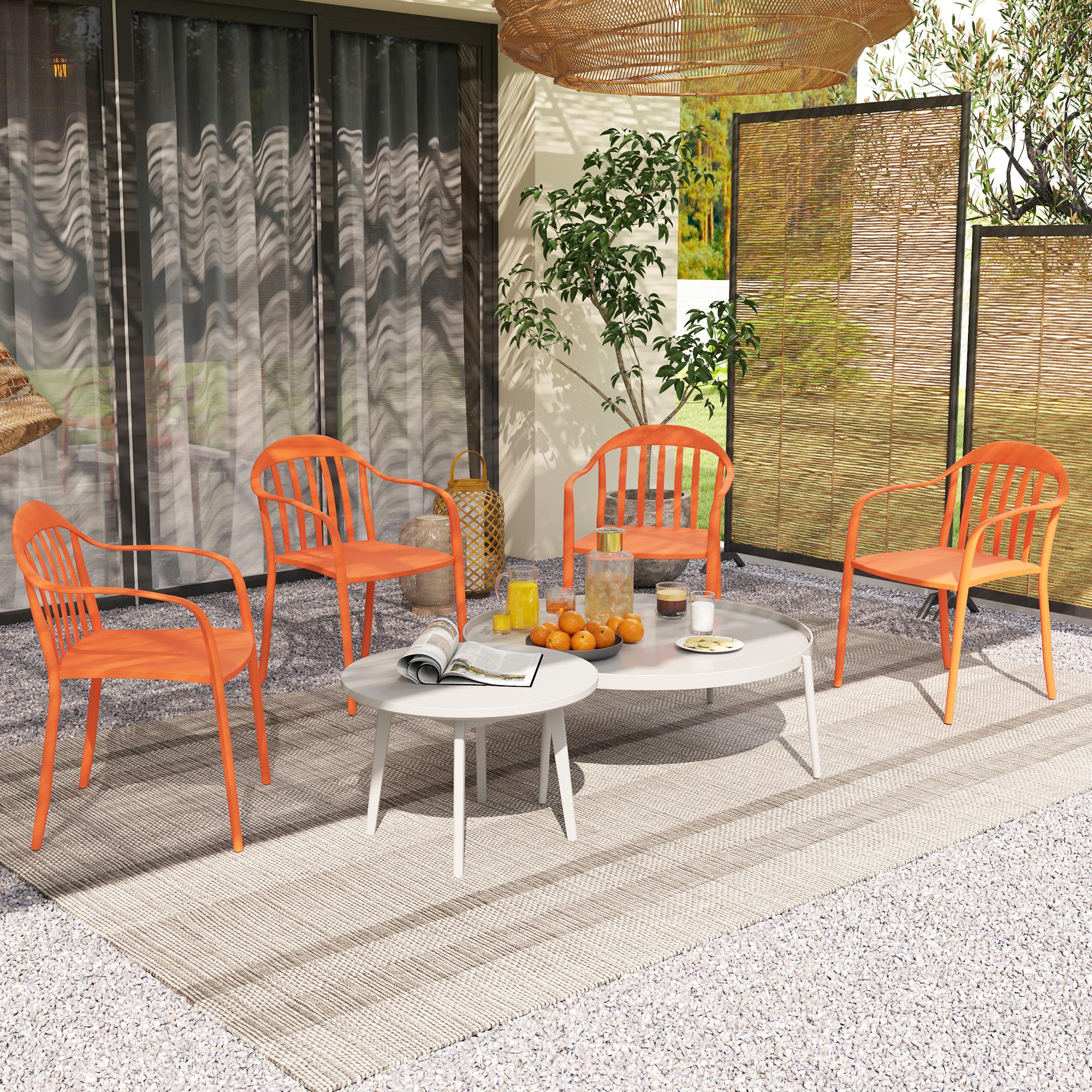 Gartenstuhl 4er Set wetterfest Gartenstühle aus Kunststoff Stapelstuhl mit Armlehne Rückenlehne bis 120 kg belastbar