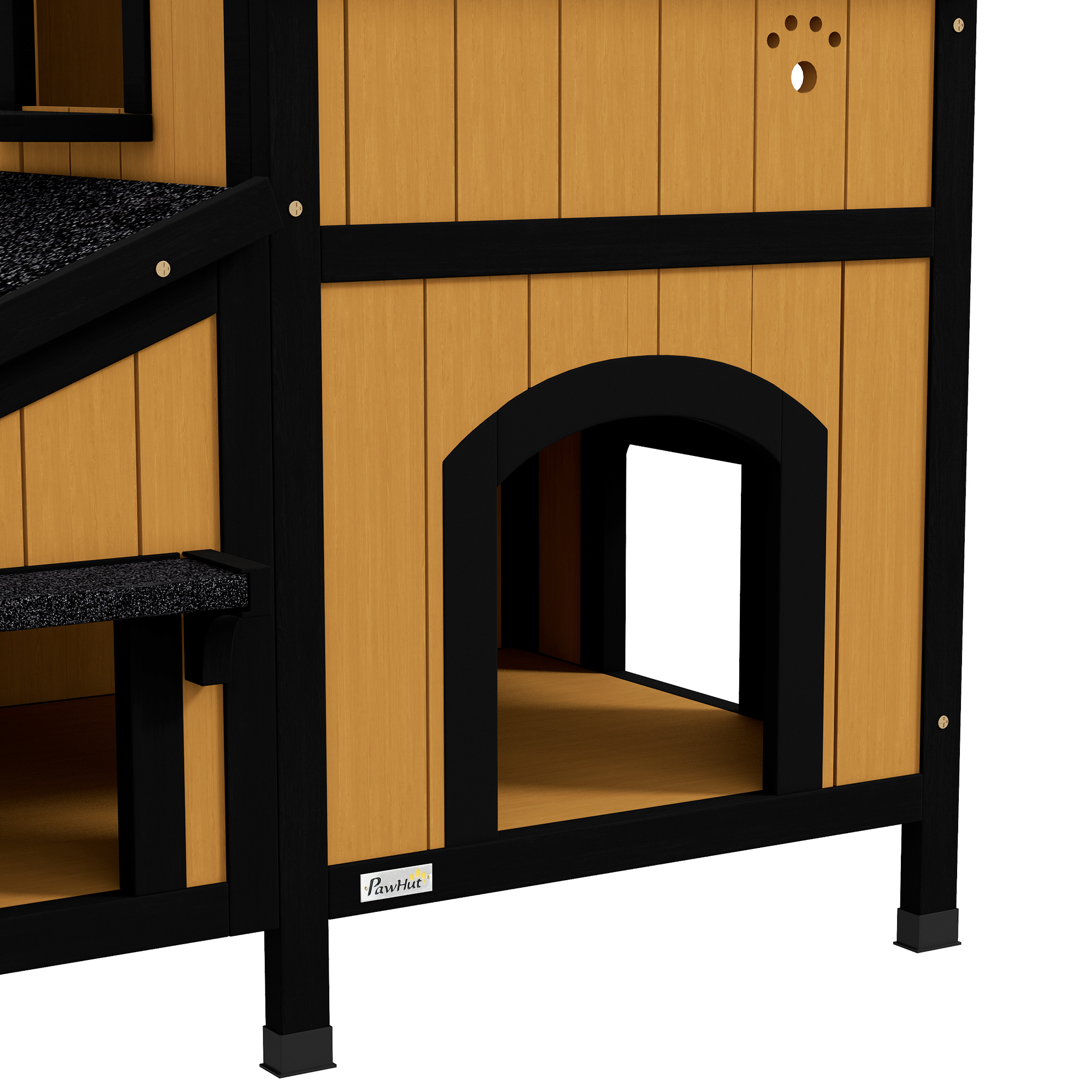 Katzenhaus Katzenhütte Katzenhöhle, inkl. Blumenkasten, 96 cm x 65 cm x 85,5 cm, Gelb + Weiß + Schwarz