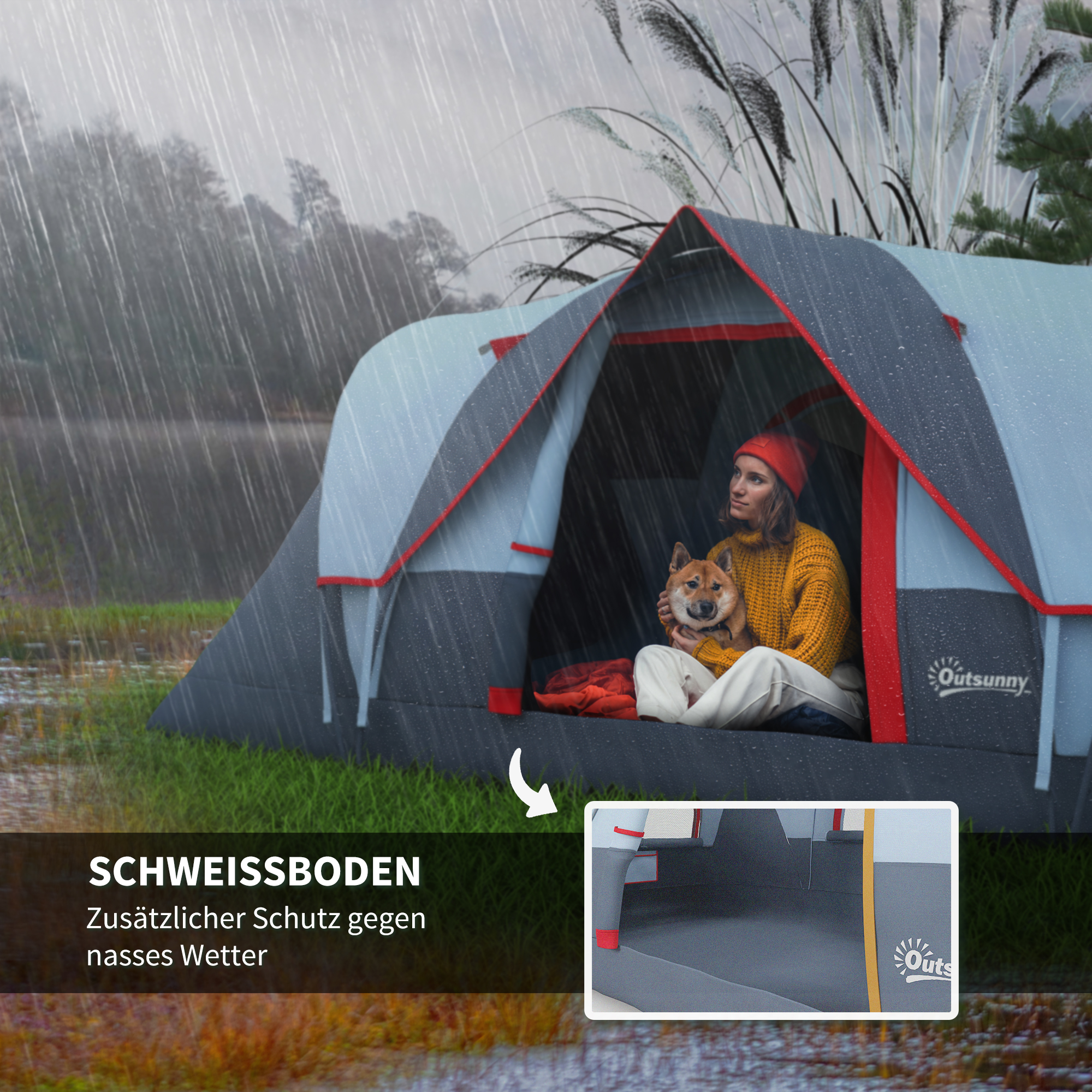 Campingzelt für 5-6 Personen stabil wasserdicht Familienzelt mit Eingang Fenster Packtasche, Zelt mit 3000mm Wassersäule Tunnelzelt Kuppelzelt für Camping Reise Garten, Hellgrau