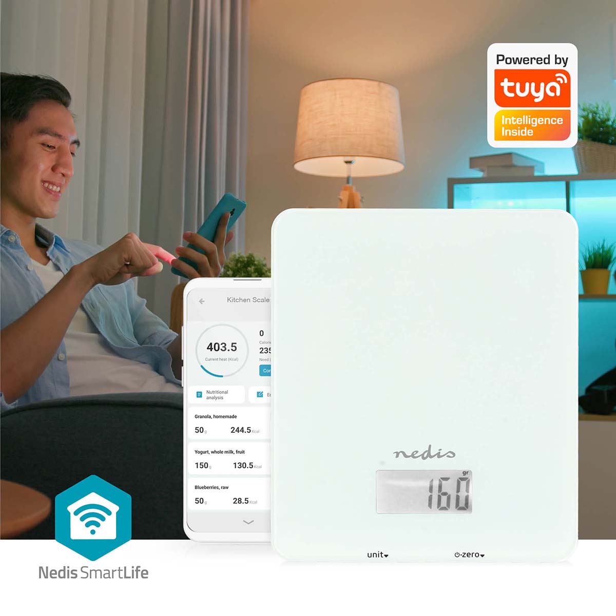 SmartLife Küchenwaage | Bluetooth | Glas / Kunststoff | Weiss