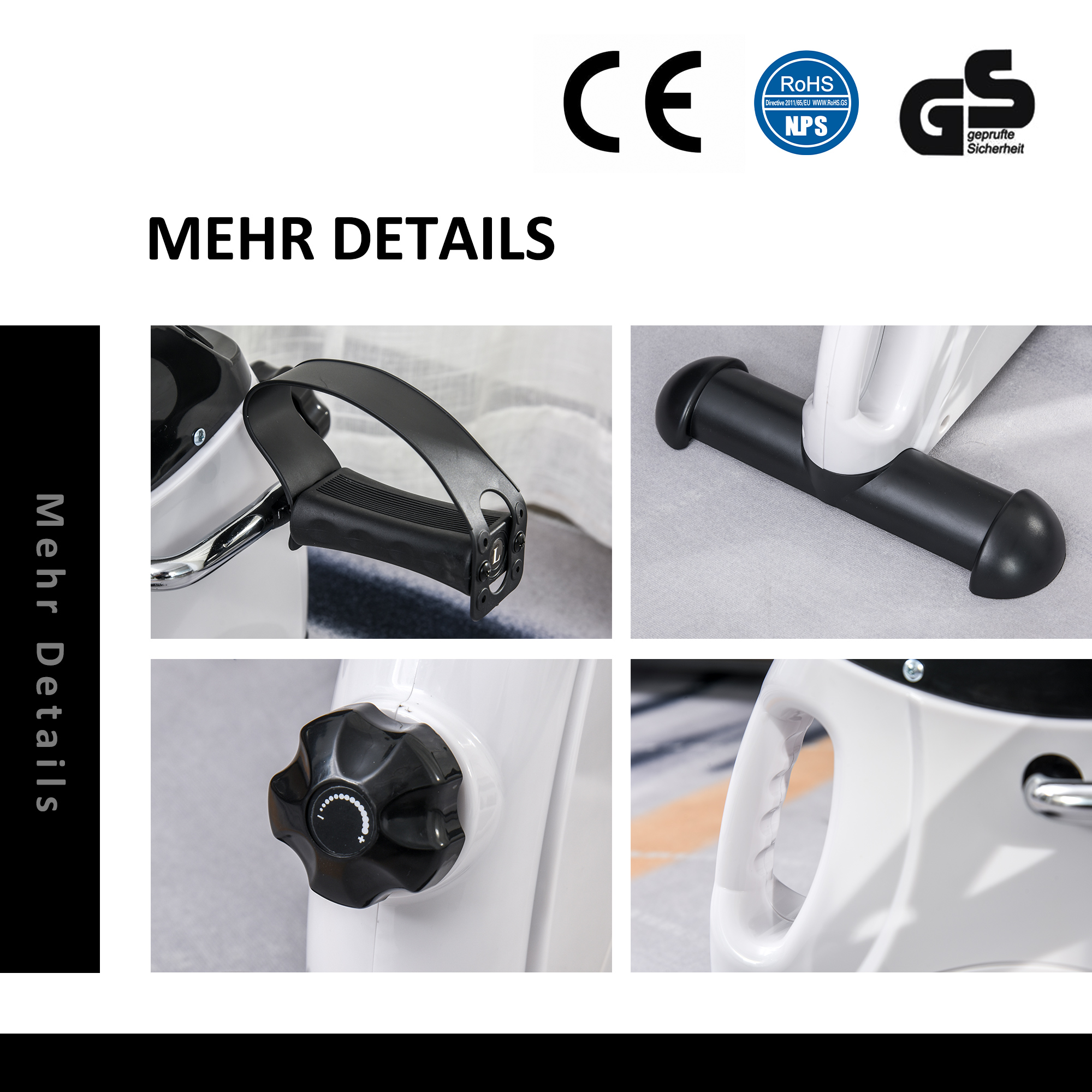 Mini Heimtrainer Fitnessbike Pedaltrainer mit LED Display 5 Modelle Arm und Beintrainer Fitnessgerät Hometrainer für Senioren Zuhause Heim Büro 40 x 39 x 29 cm Weiß
