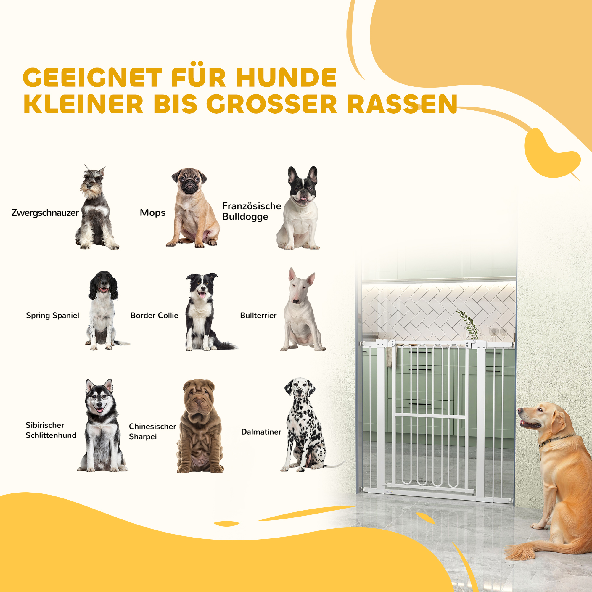Türschutzgitter Hund, 76-104 cm Absperrgitter ohne Bohren, Treppengitter