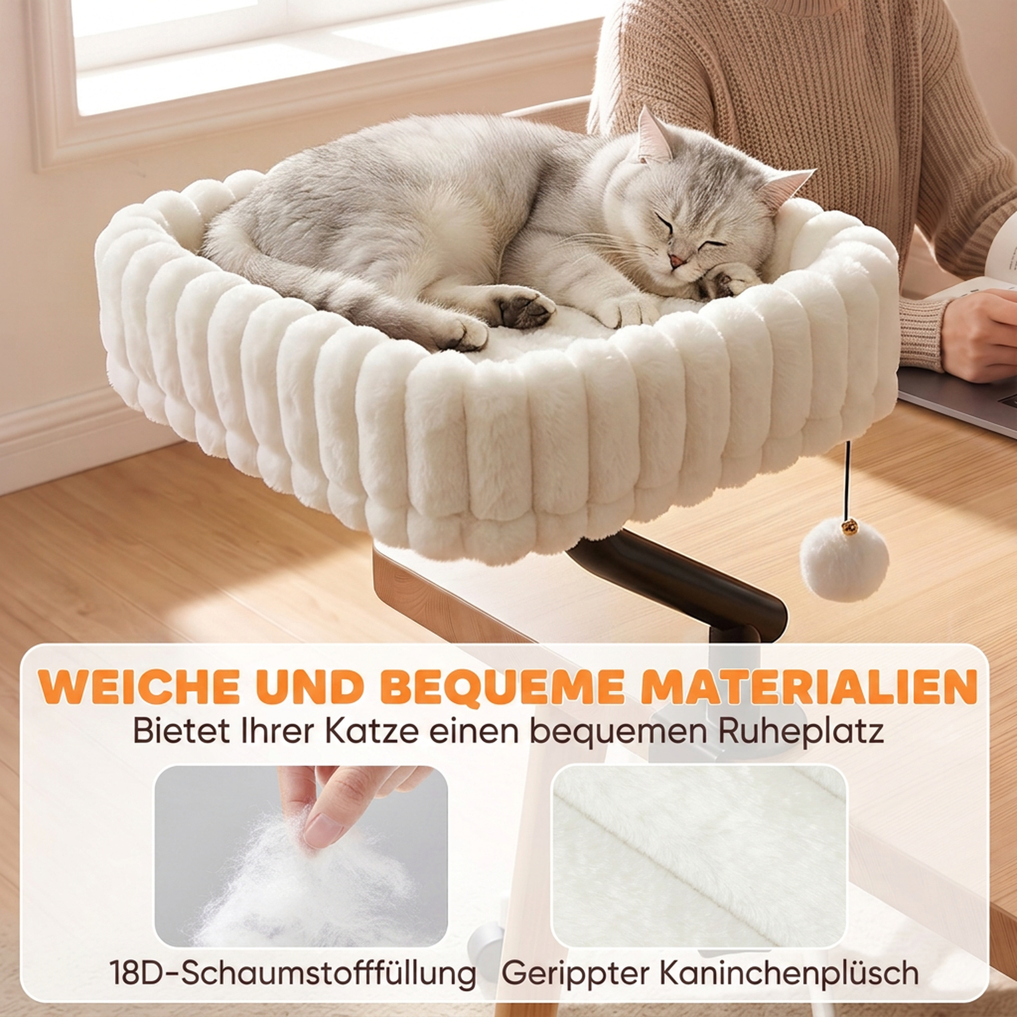 Katzen-Schreibtischbett, Katzenbett für Schreibtisch mit 360°Drehung, Hängeball verstellbare Klemme für Katze unter 6 kg