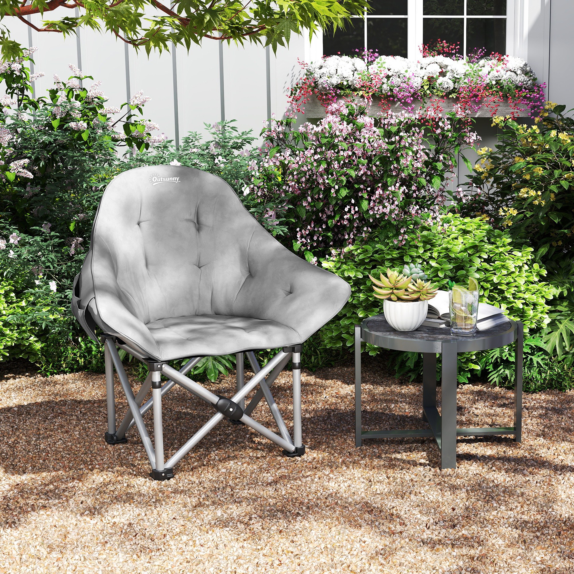 Faltstuhl faltbar Campingstuhl mit Seitentasche Tragetasche gepolstert bis 120kg belastbar Dunkelgrau