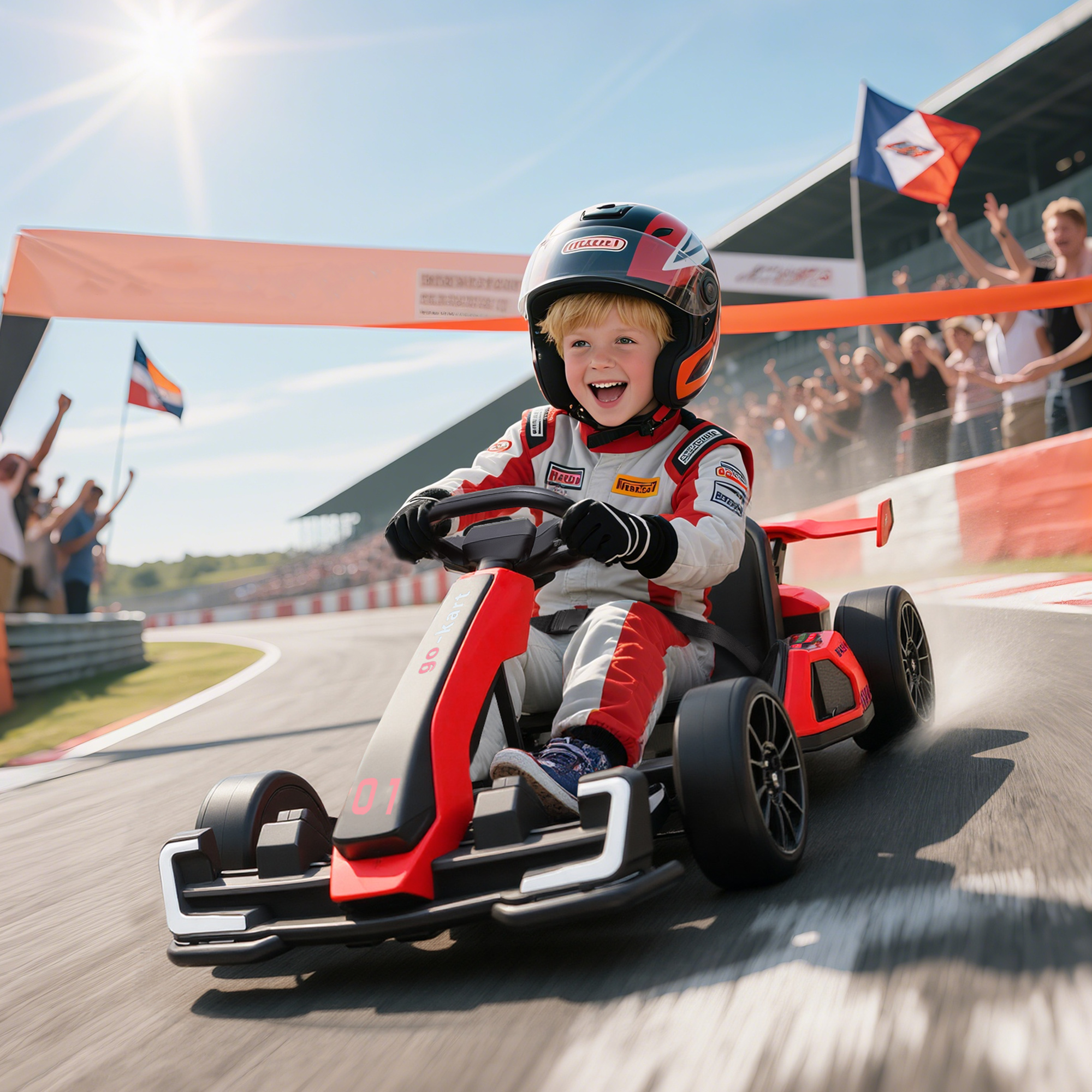 Go-Kart für Kinder, Elektro-Kart mit Hupe und Musikfunktion, verstellbarer Sitz, bis 12 km/h, Kunststoff, Metall, Rot