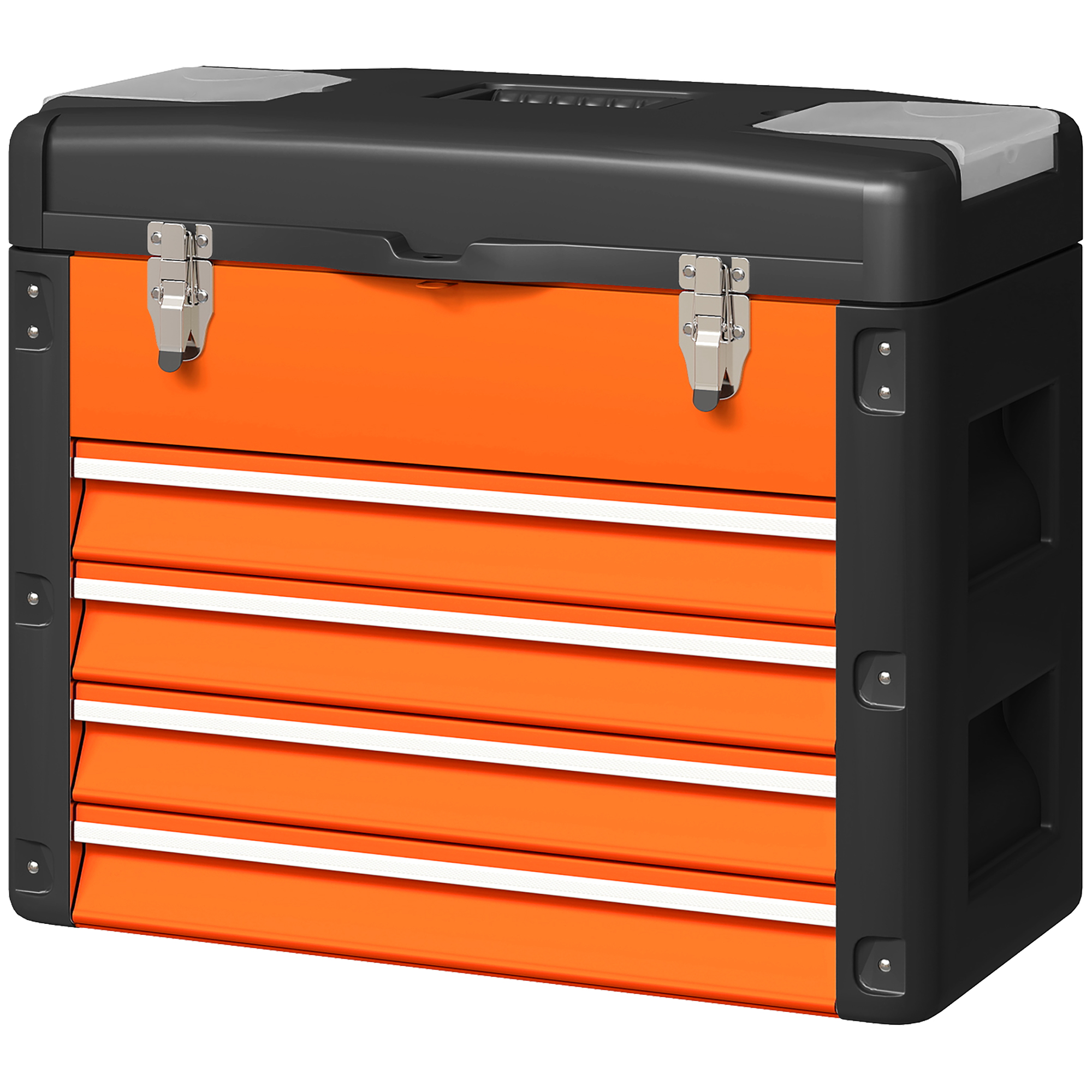 Werkzeugkiste leer, 49,7 x 25,3 x 40,7 cm Werkzeugkasten mit 4 Schubladen, Mini-Box Stahl Orange
