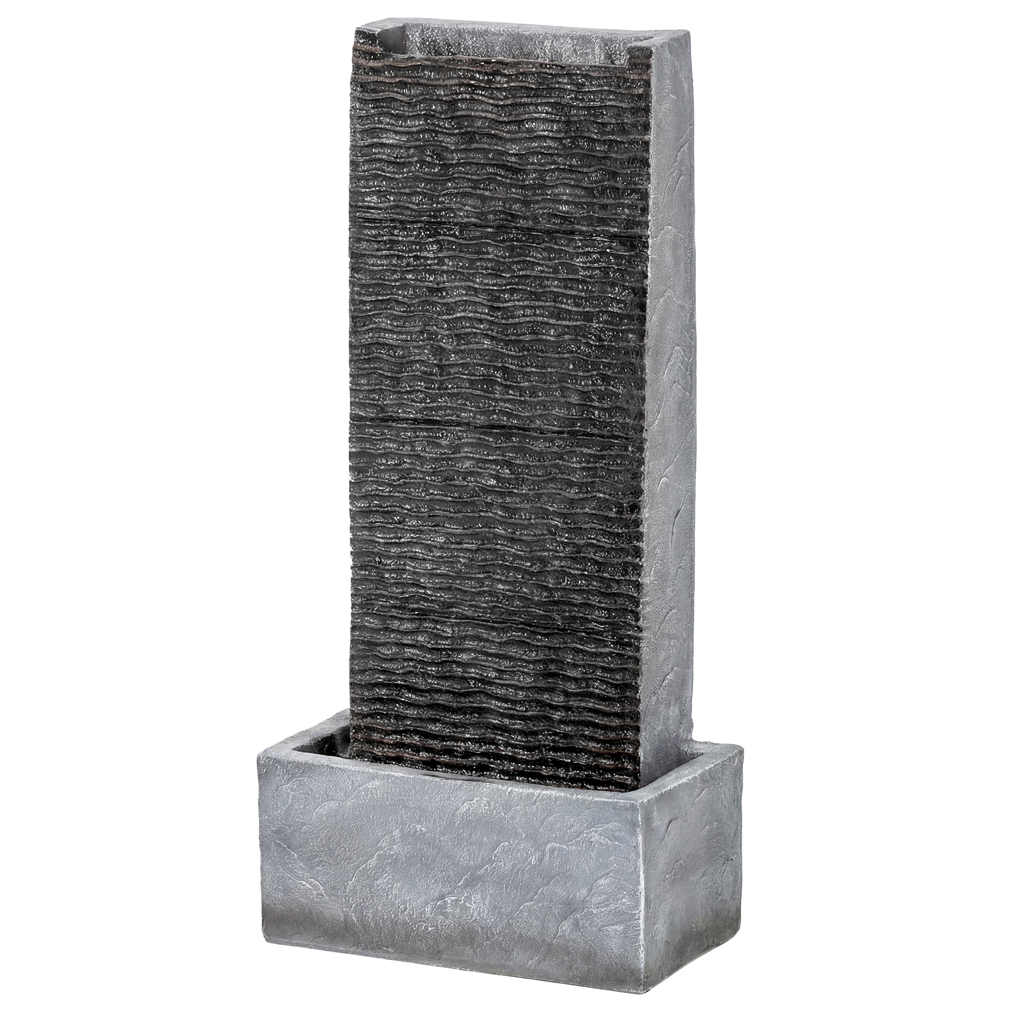 Springbrunnen 2-stufig Gartenbrunnen mit LED Beleuchtung Pumpe Granitoptik 37,5 x 22 x 80 cm