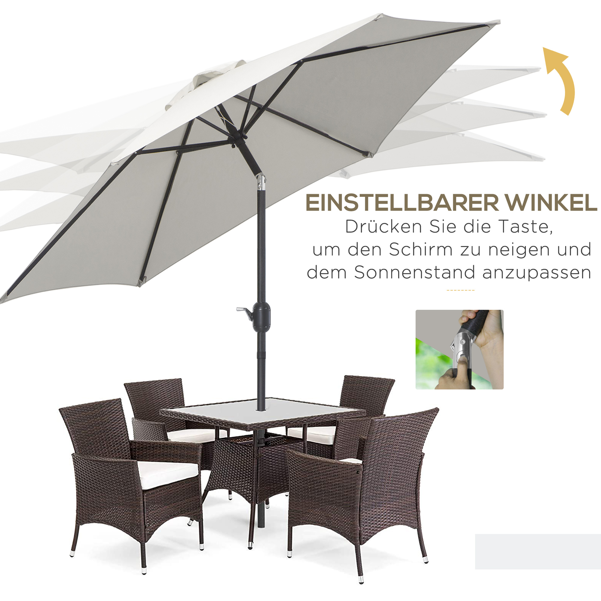 Knickschirm Sonnenschirm Gartenschirm Marktschirm mit Handkurbel Alu 180/? Polyester Beige ?2,6 x 2,35 m