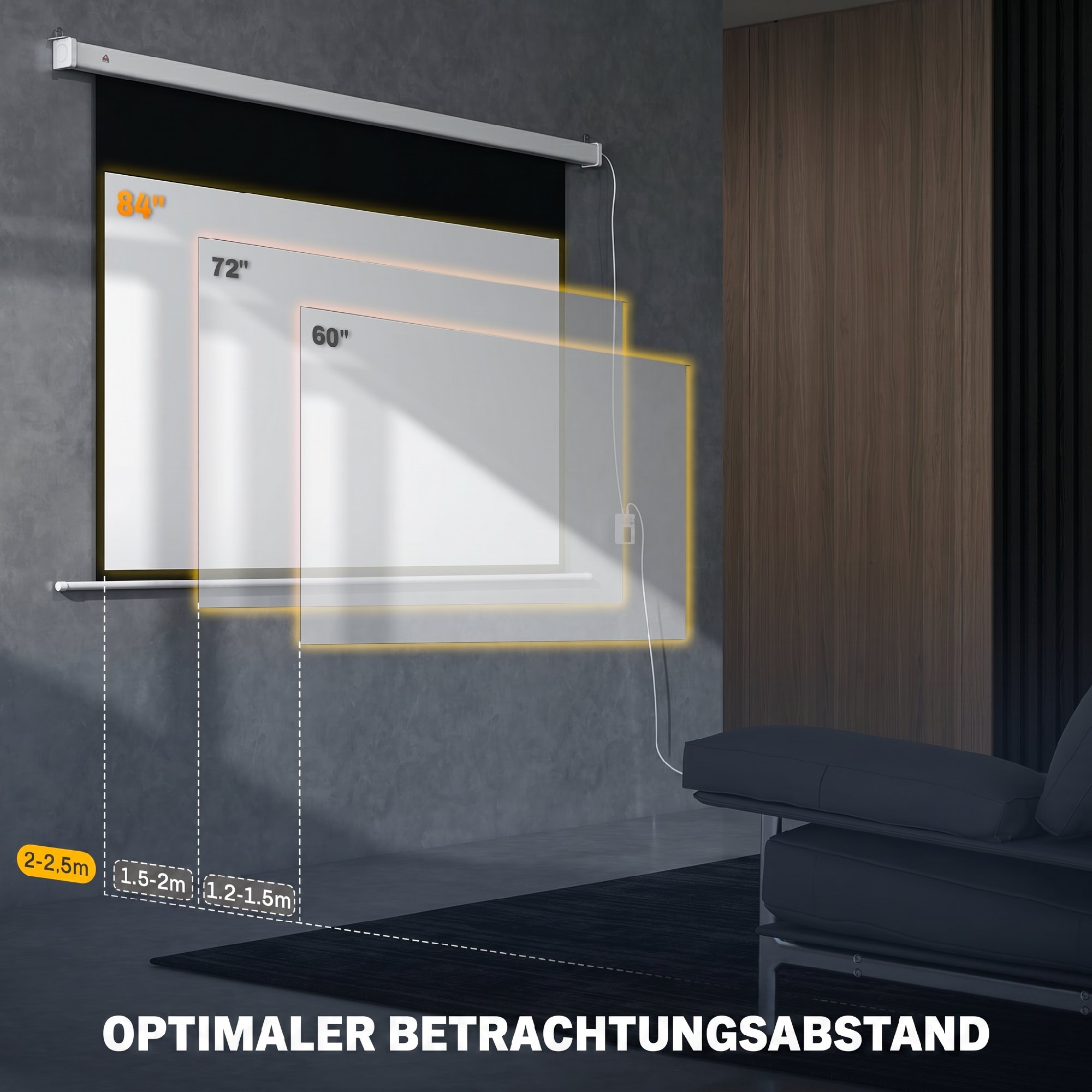 Beamer Leinwand 212 x 150 cm 120 Zoll 16:9 HD 4K Projektionsleinwand Elektrisch mit Fernbedienung, Weiß