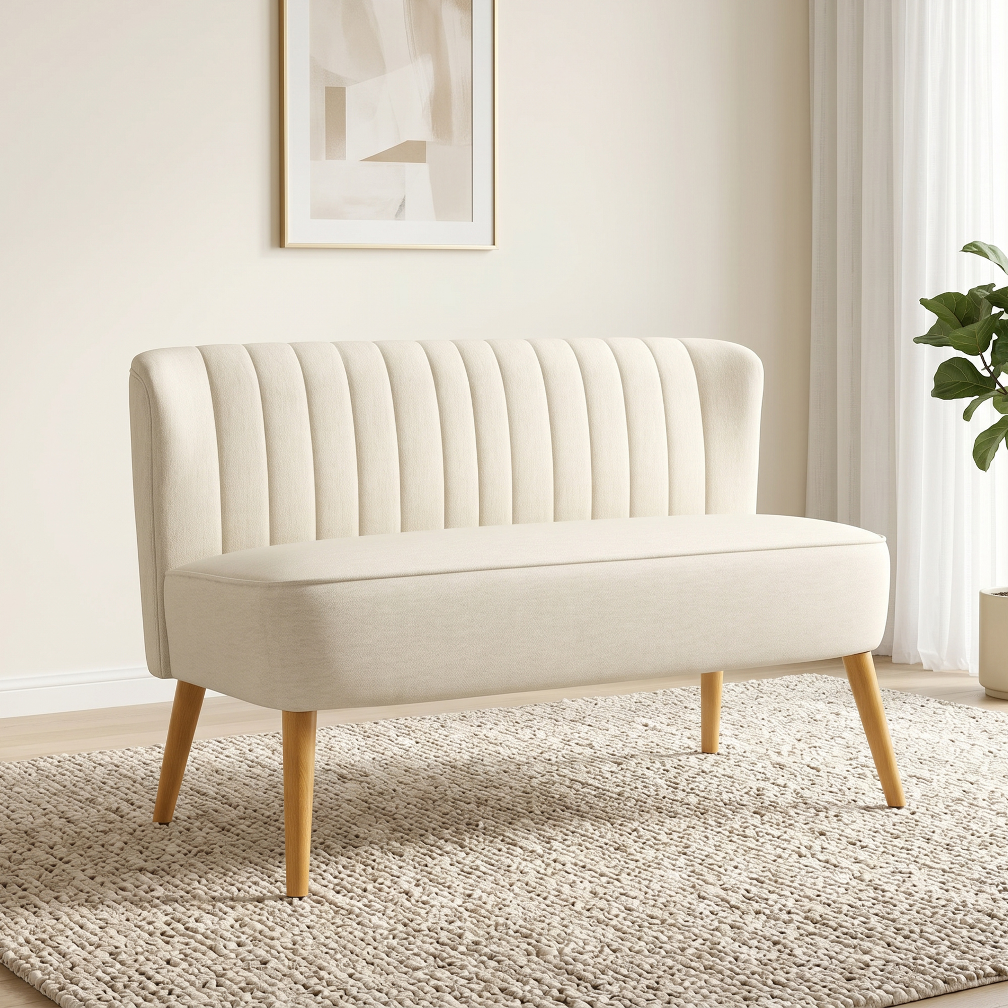 2-Sitzer Sofa, weiche Polsterung, pflegeleichter Bezug, bis 220 kg, 117 x 56,5 x 77 cm, Cremeweiß