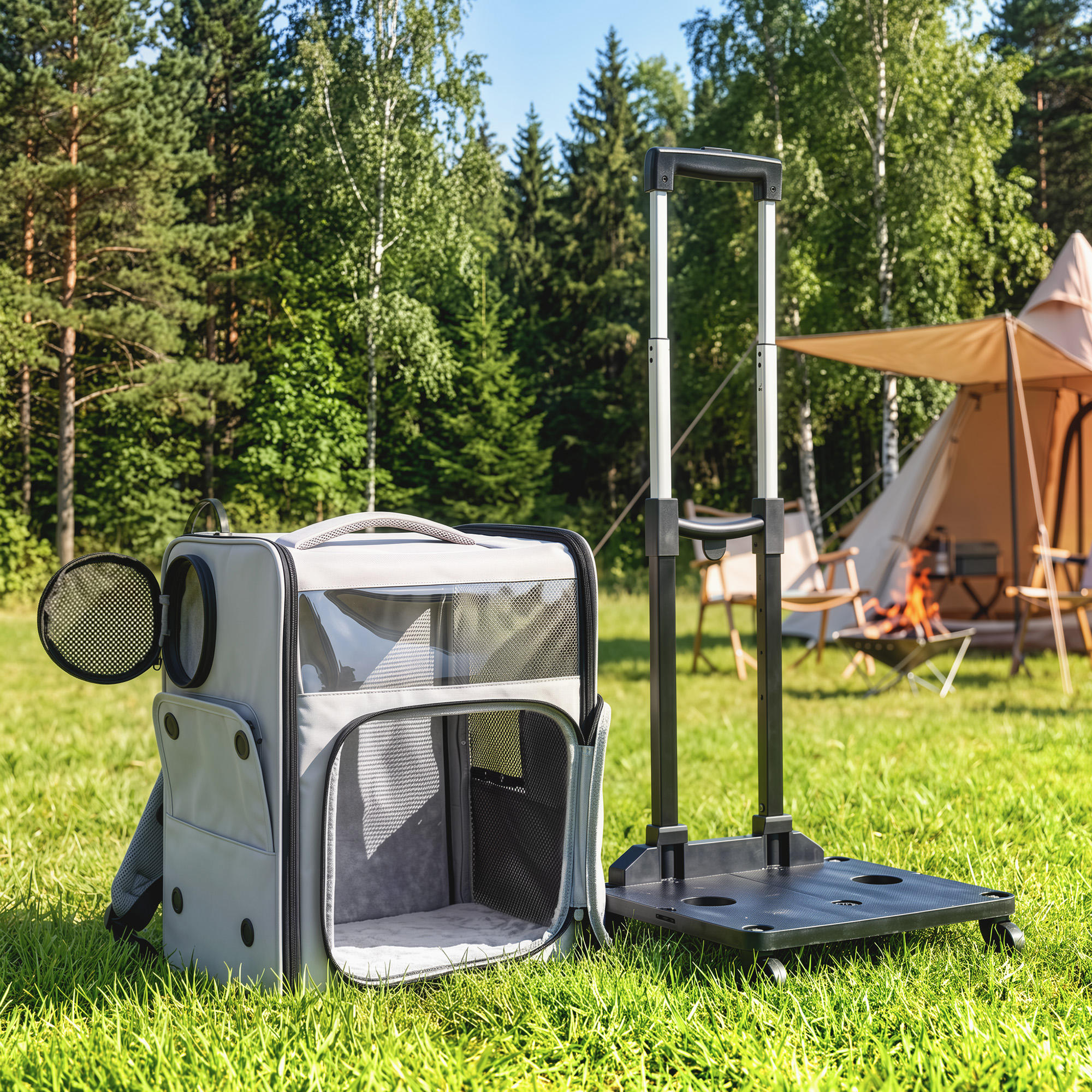 Hunderucksack 2 in 1 faltbare Transporttasche mit Rollen Rückenstütze Mesh-Fenstern Seitentasche bis 5 kg