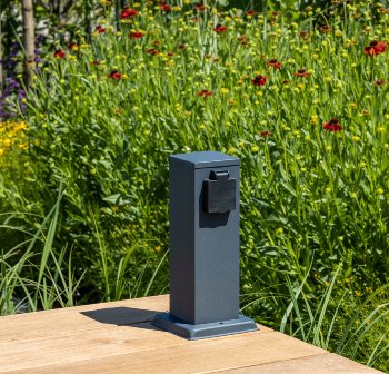 Steckdosensäule 2-fach, IP44, Anthrazit / 250V~/ 16A, 13x13x27cm