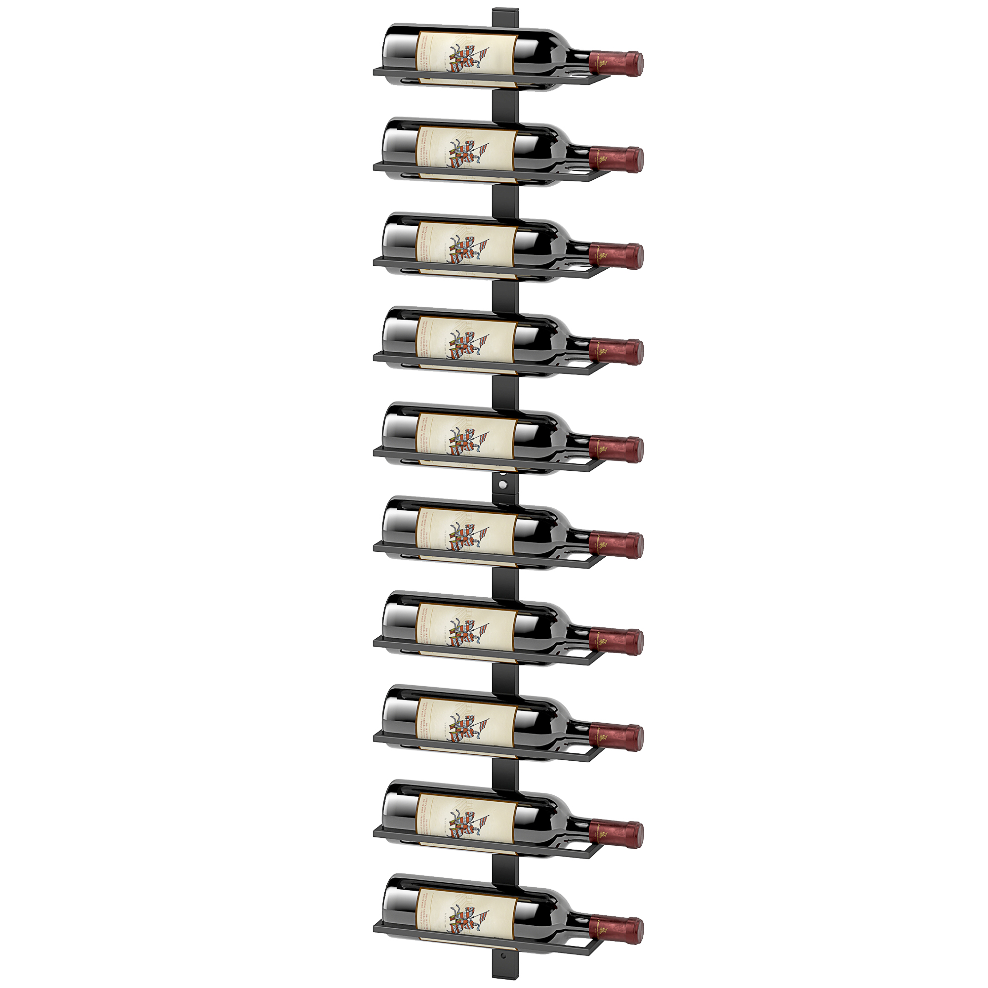 Weinregal, Wandregal für 10 Flaschen Wein, 10 Ebenen, Metall, für Küche, Wohnzimmer, Hausbar, Schwarz