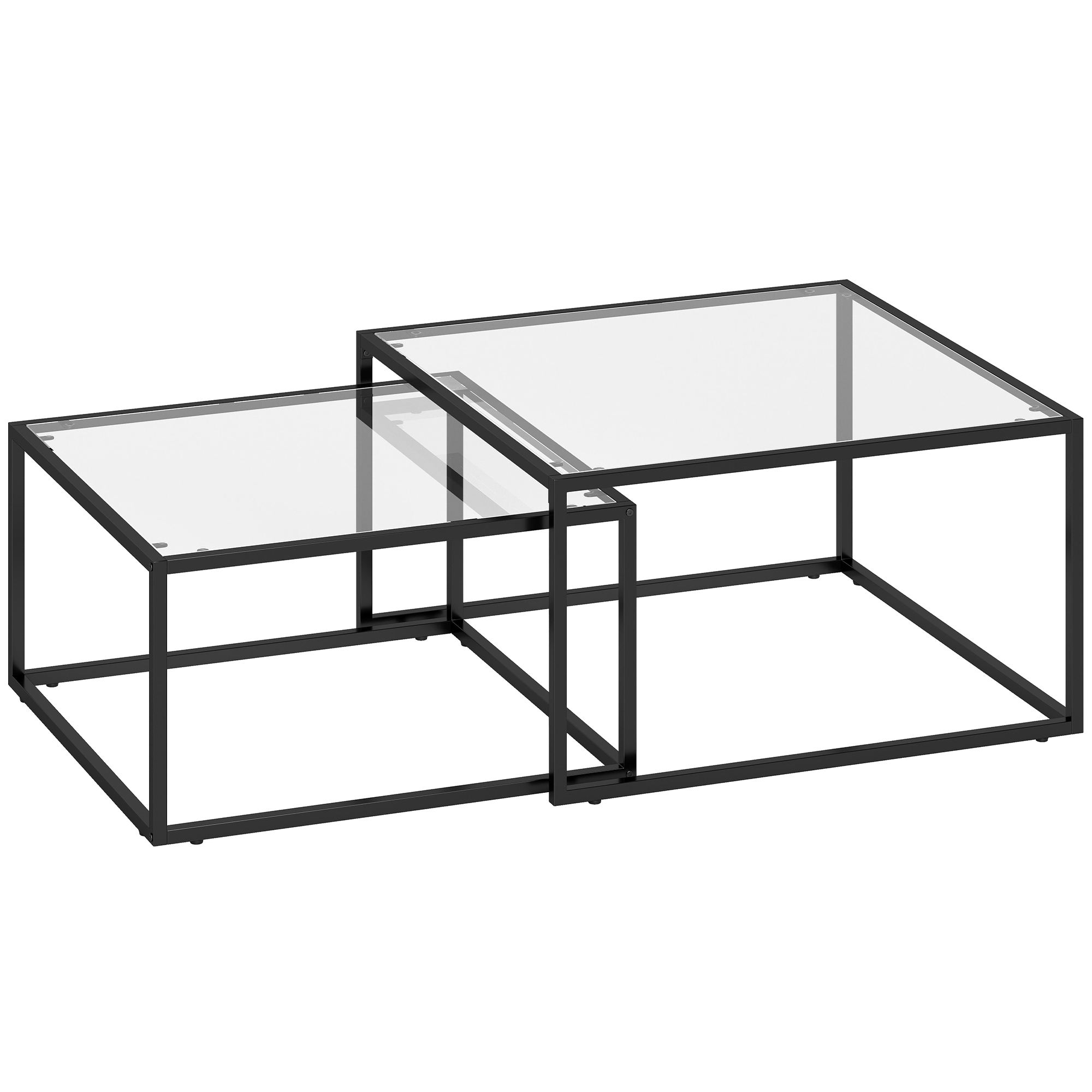 Couchtische 2er-Set Runder Satztisch mit gehärteter Glasplatte und Metallrahmen, für Wohnzimmer Schwarz