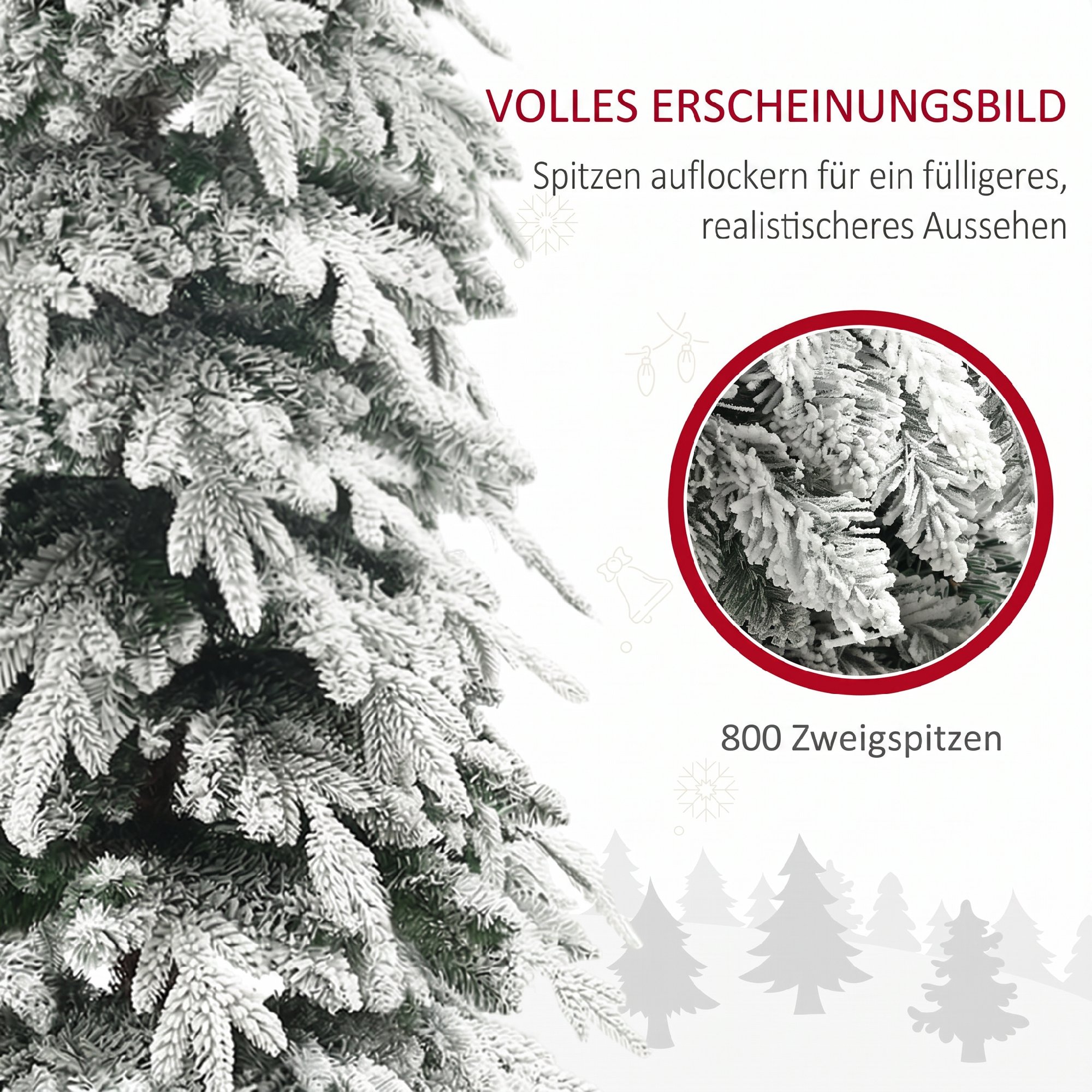 Weihnachtsbaum künstlich 210 cm Christbaum wie echt mit 800 dichten Zweigen, Kunstschnee, Auto-Öffnung