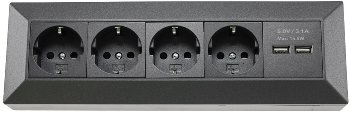 4-fach Steckdosenblock+2x USB, anthrazit / 250V~/ 16A, Aufbaumontage, USB 3,1A