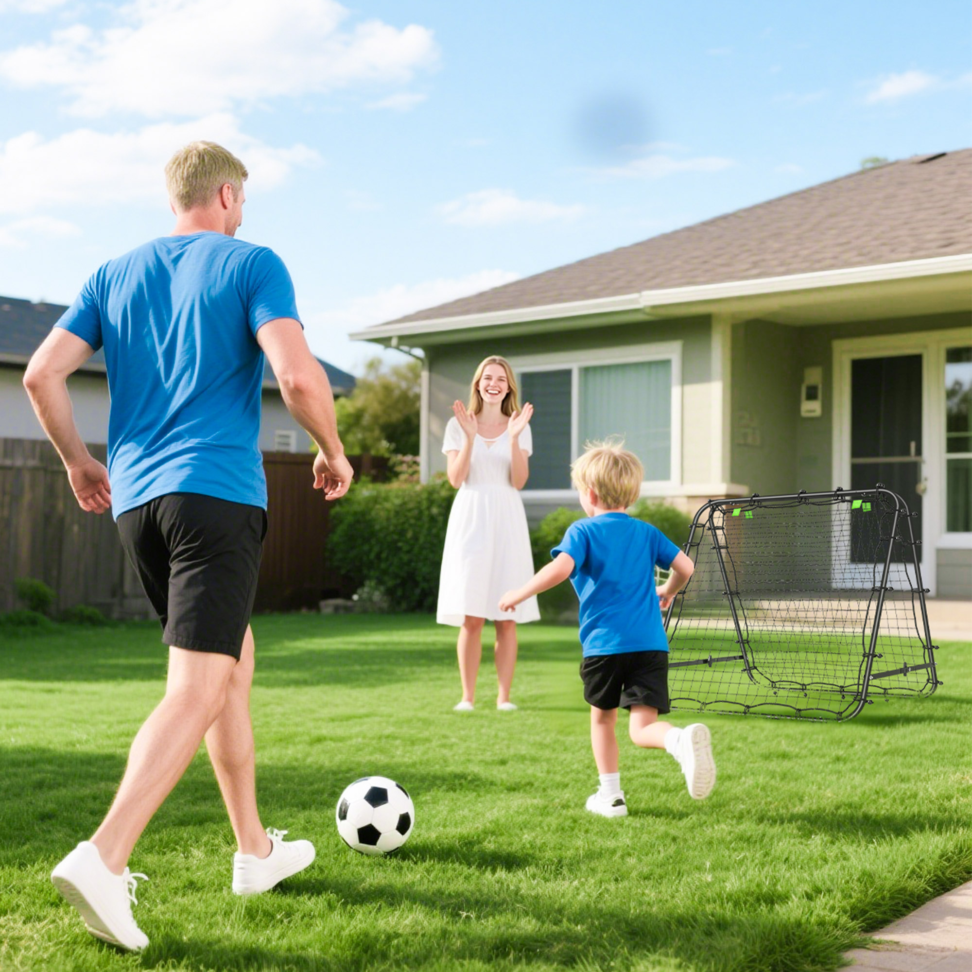 Fußballtor, verstellbar, klappbar, Metallrahmen, 100 x 68-95 cm, Schwarz