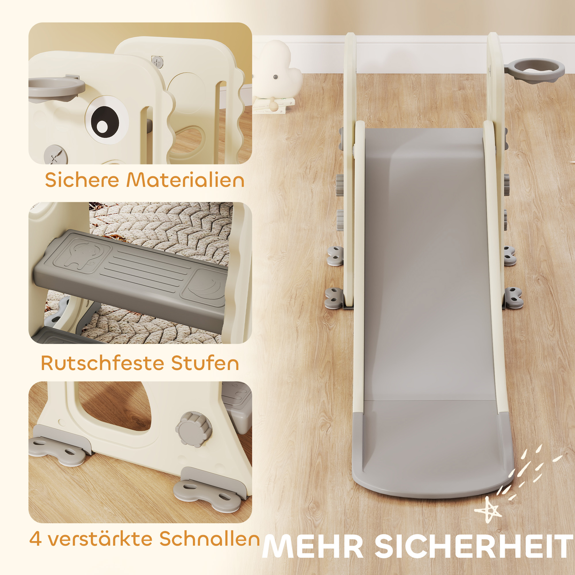 3-in-1-Kinderrutsche mit Klettergerüst, Basketballkorb Ball, faltbare Indoor-Kleinkindrutsche für Kinder 2-5 Jahren