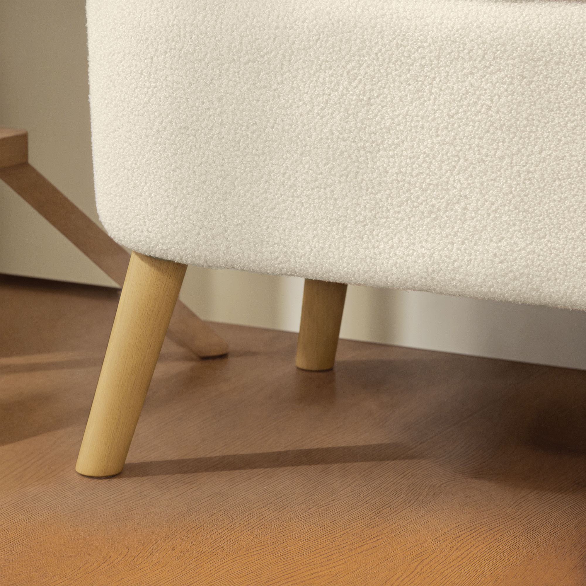 Aufbewahrungsbank, Sitzbank mit 65 L Stauraum, Teddy-Fleece-Stoff, Kautschukholz, 120 x 42 x 45 cm, Beige