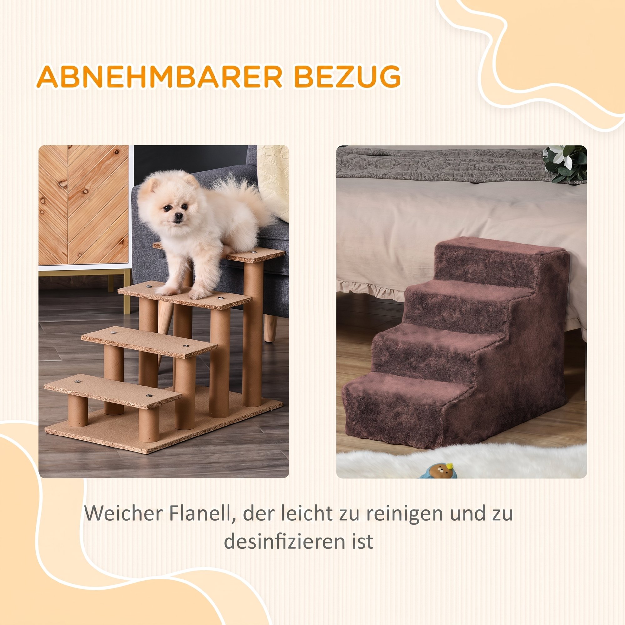 Hundetreppe 4-Stufig Abnehmbarer Bezug Für Kleine Hunde 44 cm Braun