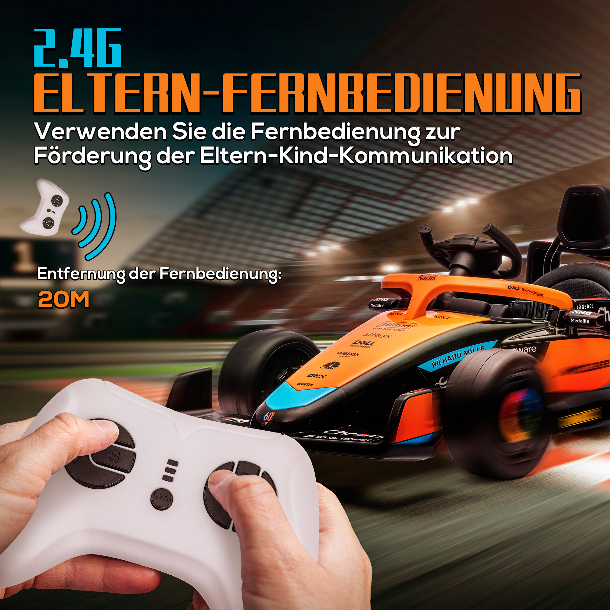 Elektro-Kinderauto, McLaren Formel-1, inkl. Fernsteuerung, Musik, für 3-5 Jahre, Orange