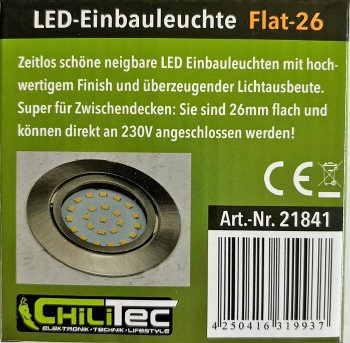 LED-Einbauleuchte "Flat-26" warmweiß, 80x26mm, 3W, 370lm, Edelstahl gebürstet