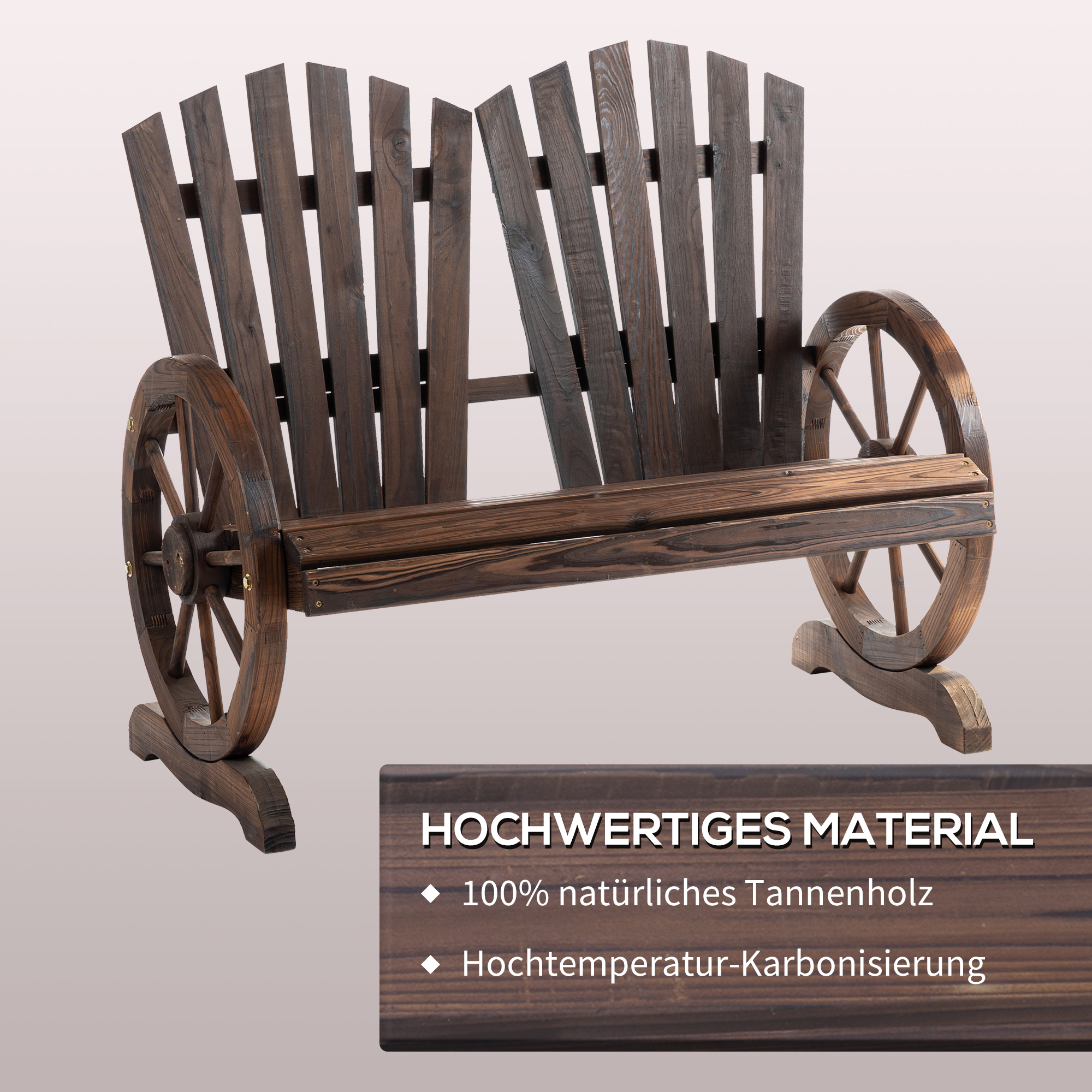 2-Sitzer Gartenbank Massivholz, Sitzbank mit Armlehne, Gartenmöbel 250kg belastbar, Rustikale Bank für Garten, Terrasse und andere Außenbereiche, 108 x 66 x 95 cm, Dunkelbraun