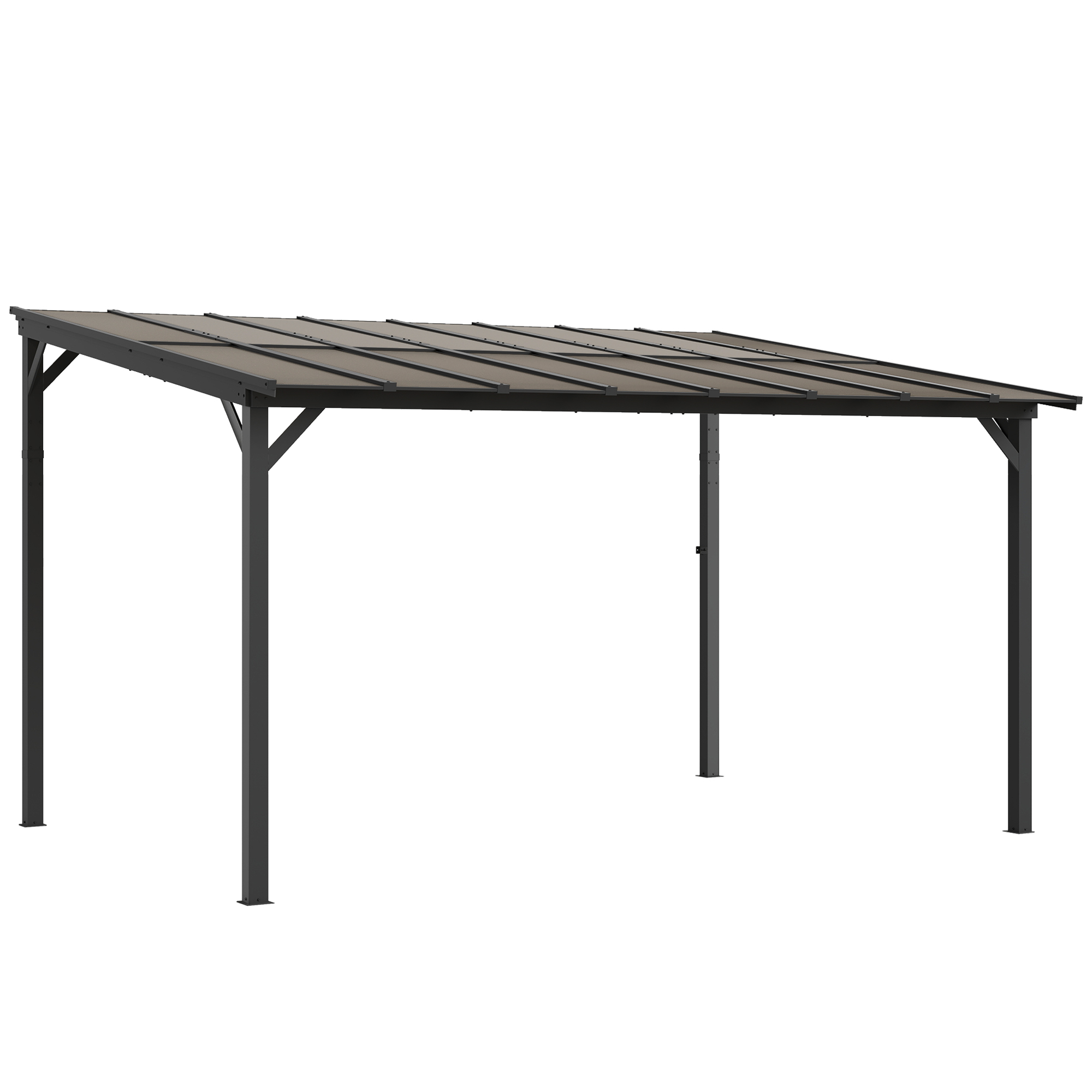 Terrassenüberdachung ca, 3 x 4,3m freistehende Terrassendach mit schrägen Polycarbonat-Dach Wandmontage Dunkelgrau