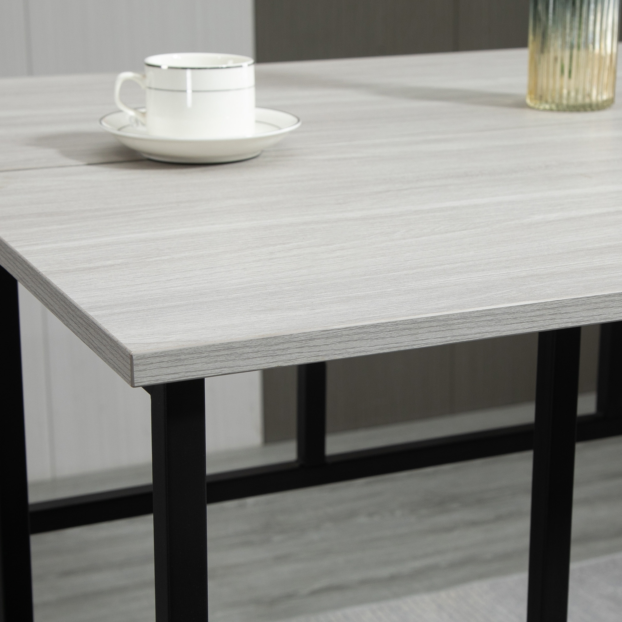 Bartisch-Set im Industriedesign, 6-teilig, 2 Tische und 4 Barhocker, Grau + Schwarz
