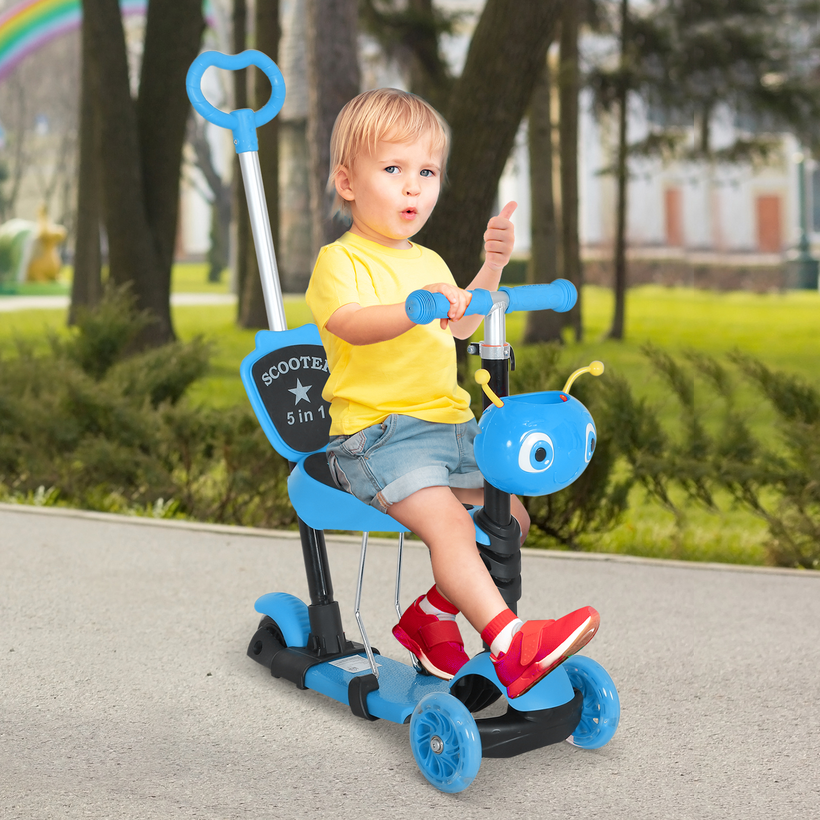 5-in-1 Kinderroller Scooter Tretroller Cityroller Kinder Roller Kickboard Lenker Teleskoprohr höhenverstellbar Blau 62 x 25 x 72,5 cm