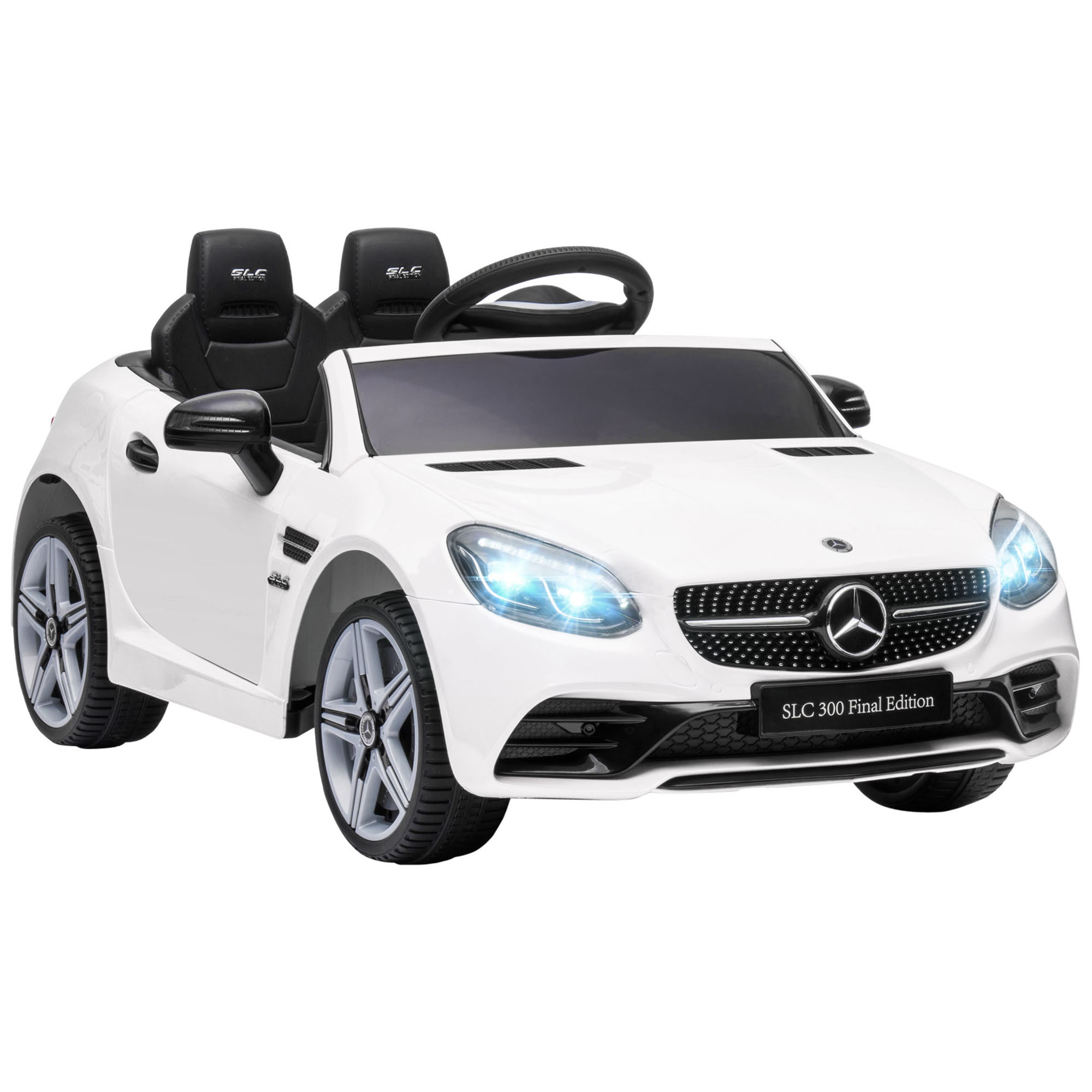 Kinder-Elektroauto, mit LED-Scheinwerfern, Sicherheitsgurt, Hupe, Musik, 3 bis 5 km/h, weiß, 107 x 62,5 x 44cm Kinder-Elektroauto, mit LED-Scheinwerfern, Sicherheitsgurt, Hupe, Musik, 3 bis 5 km/h, weiß, 107 x 62,5 x 44cm