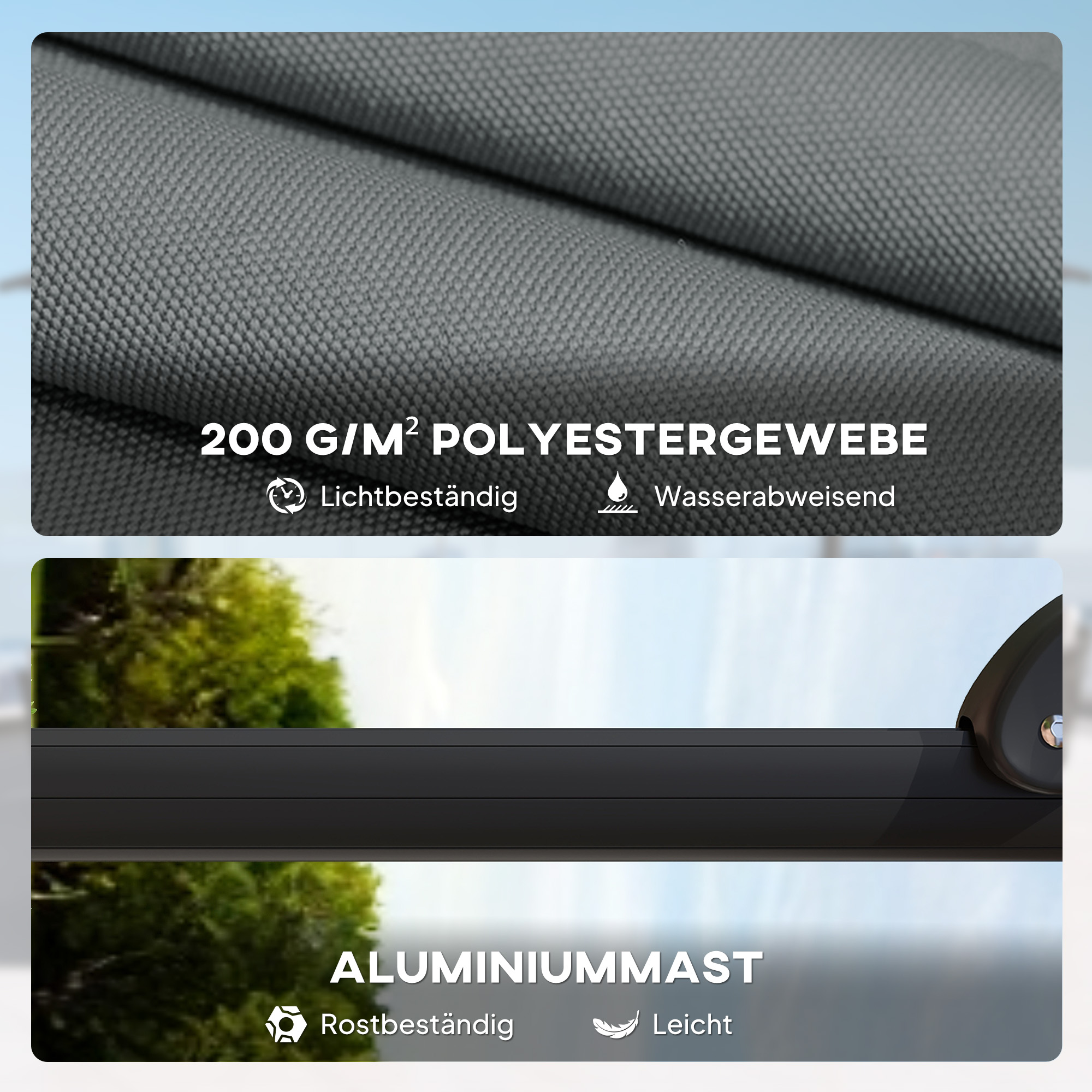 Alu Ampelschirm  Ø244cm Sonnenschirm mit Kurbel Ständer Wasserabweisend 360° drehbar Dunkelgrau