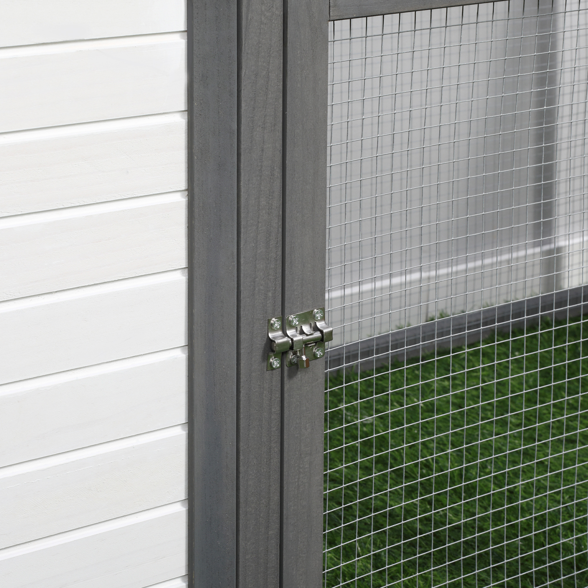 Hühnerstall für Zwerghühner 196 x 76 x 97 cm Hühnerhaus mit Nistkasten, Freilaufgehege Sitzstange, Kleintierstall aus Holz, Grau