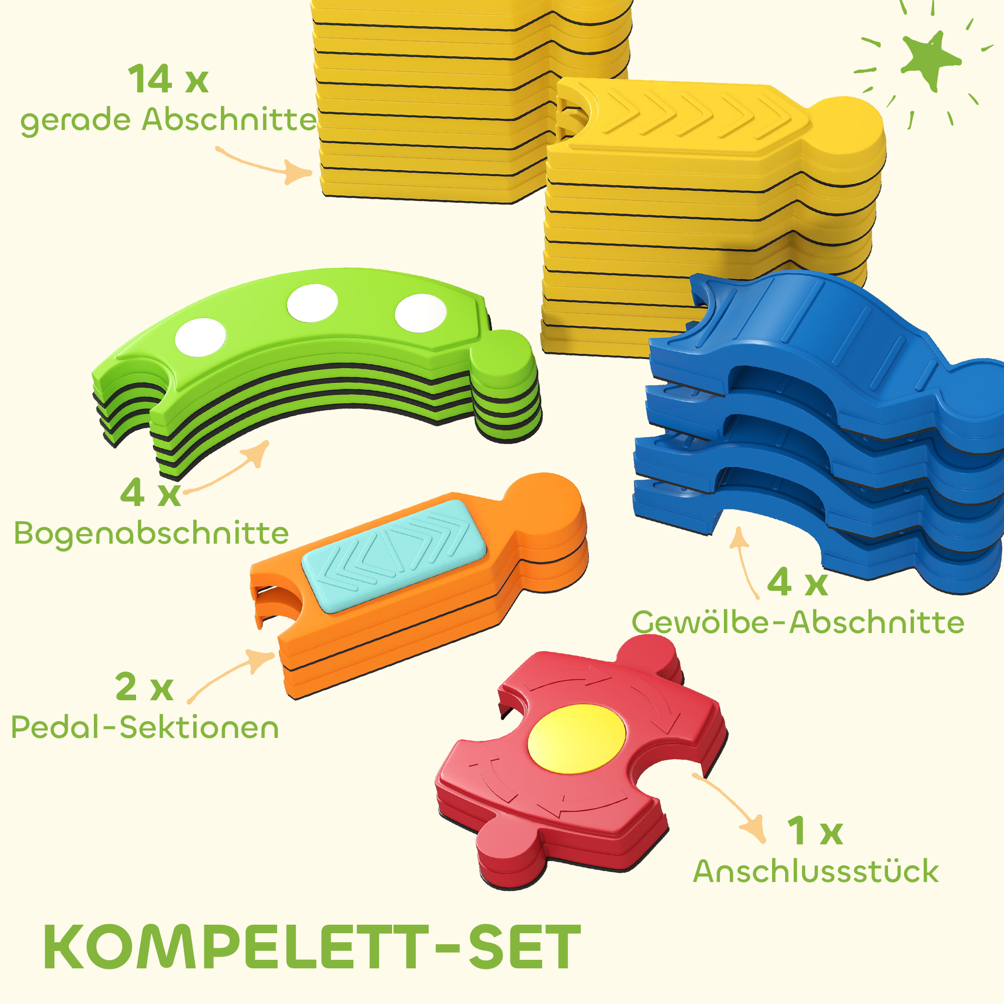 Balancebalken für Kinder, interaktives Gestell, rutschfest, Kunststoff, Bunt